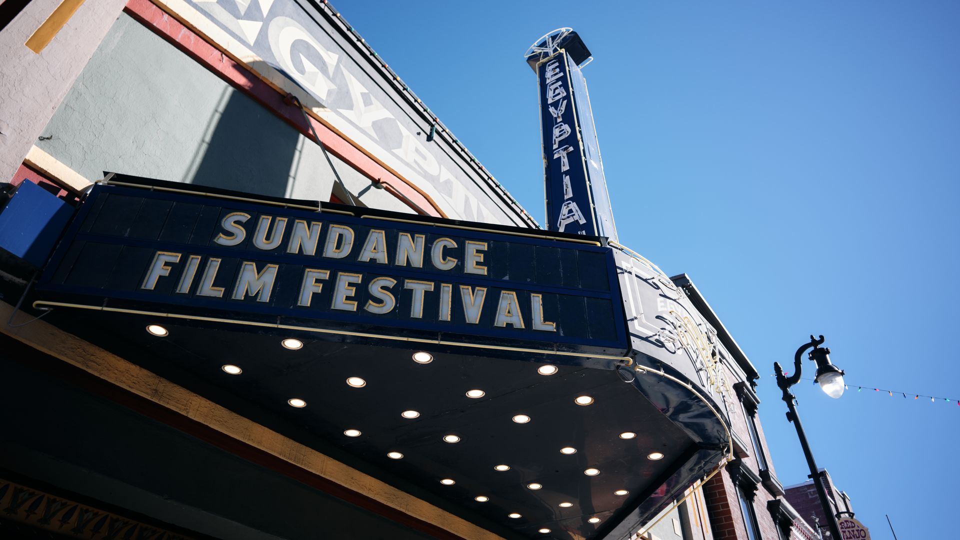 A view of the Egyptian Theatre marquee as Park City, Utah prepares for the 2025 Sundance Film Festival at Main Street.