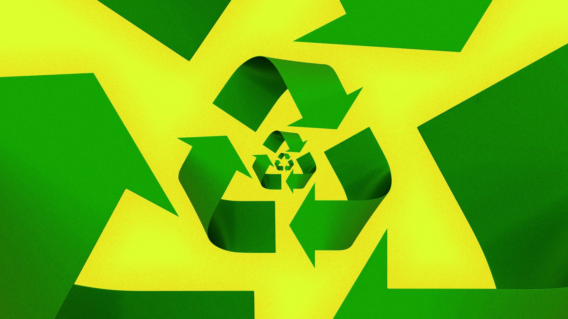 Illustration of a recycling symbol repeating pattern. 