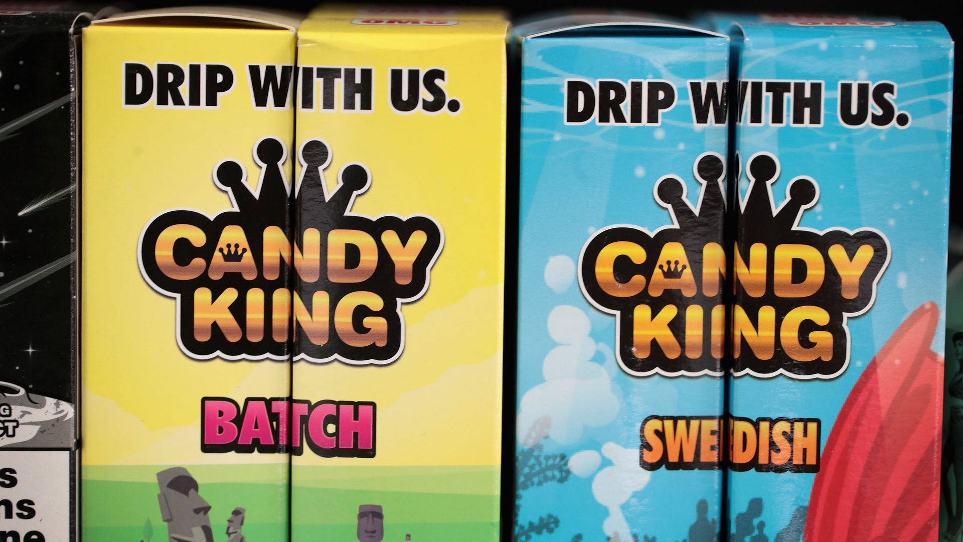 Boxes of flavored vape juice