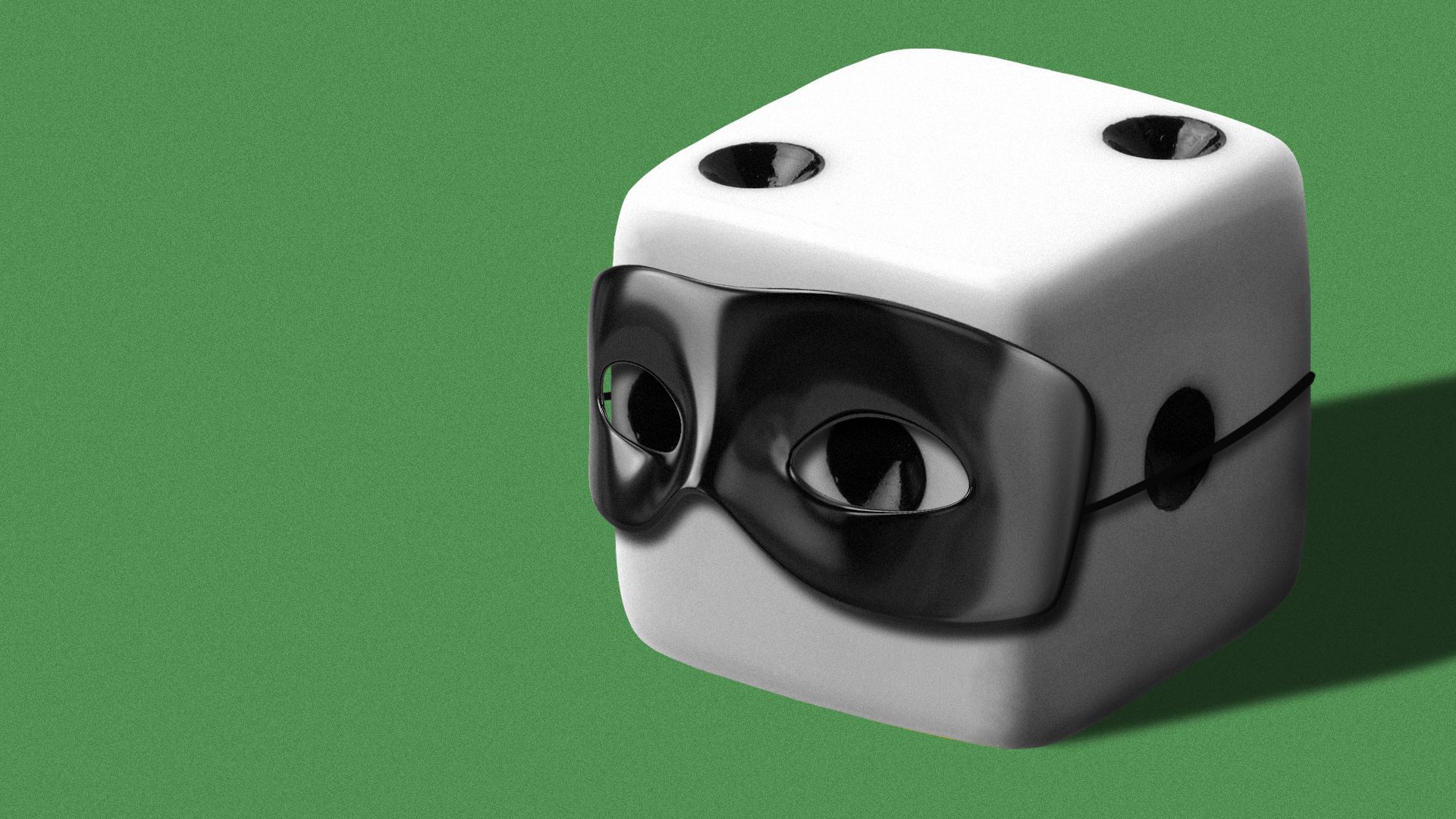 Illustration of a die wearing a burglar mask.