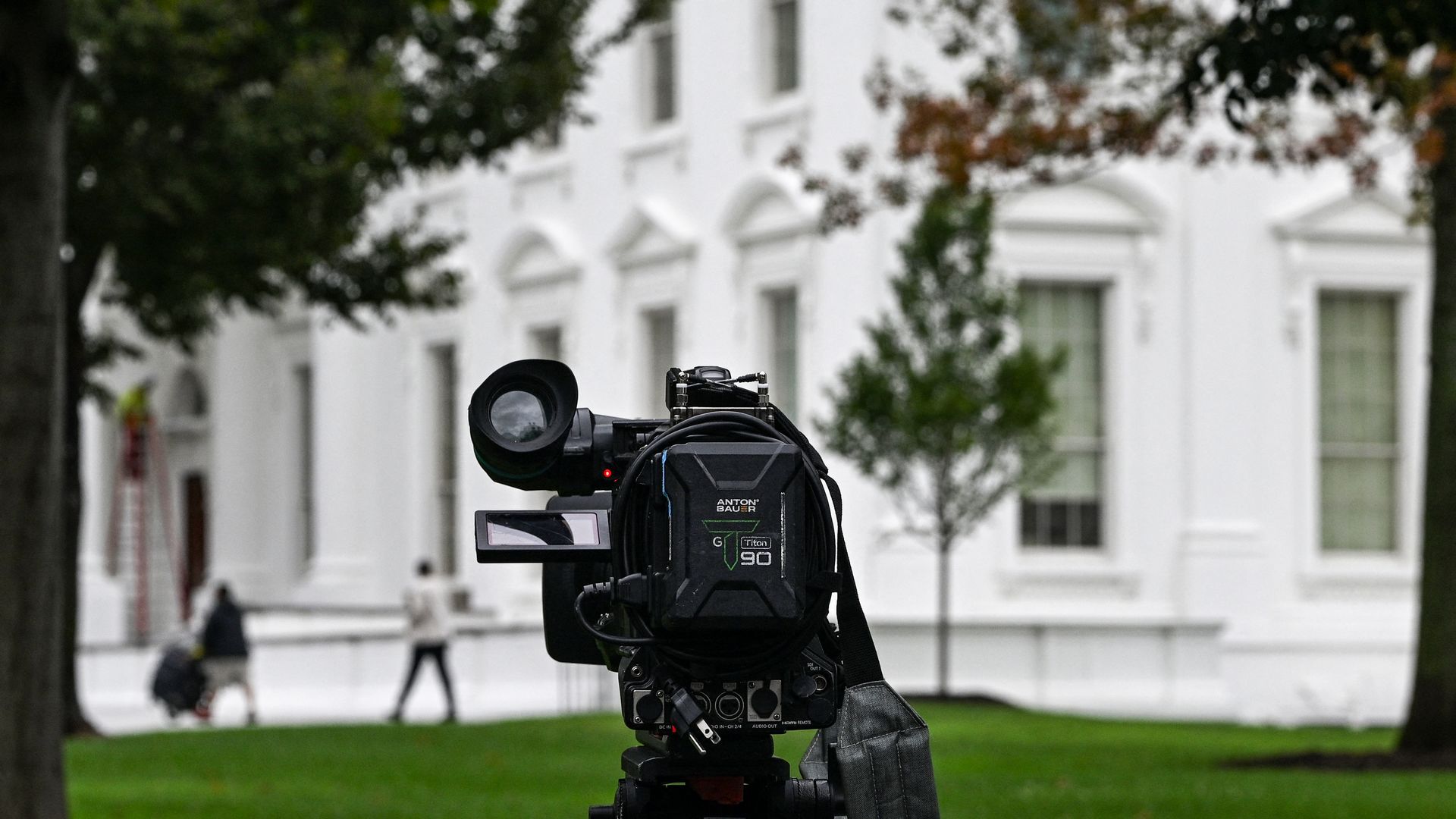 A news camera is seen outside the White House in Washington, DC, on Sept. 23, 2026.