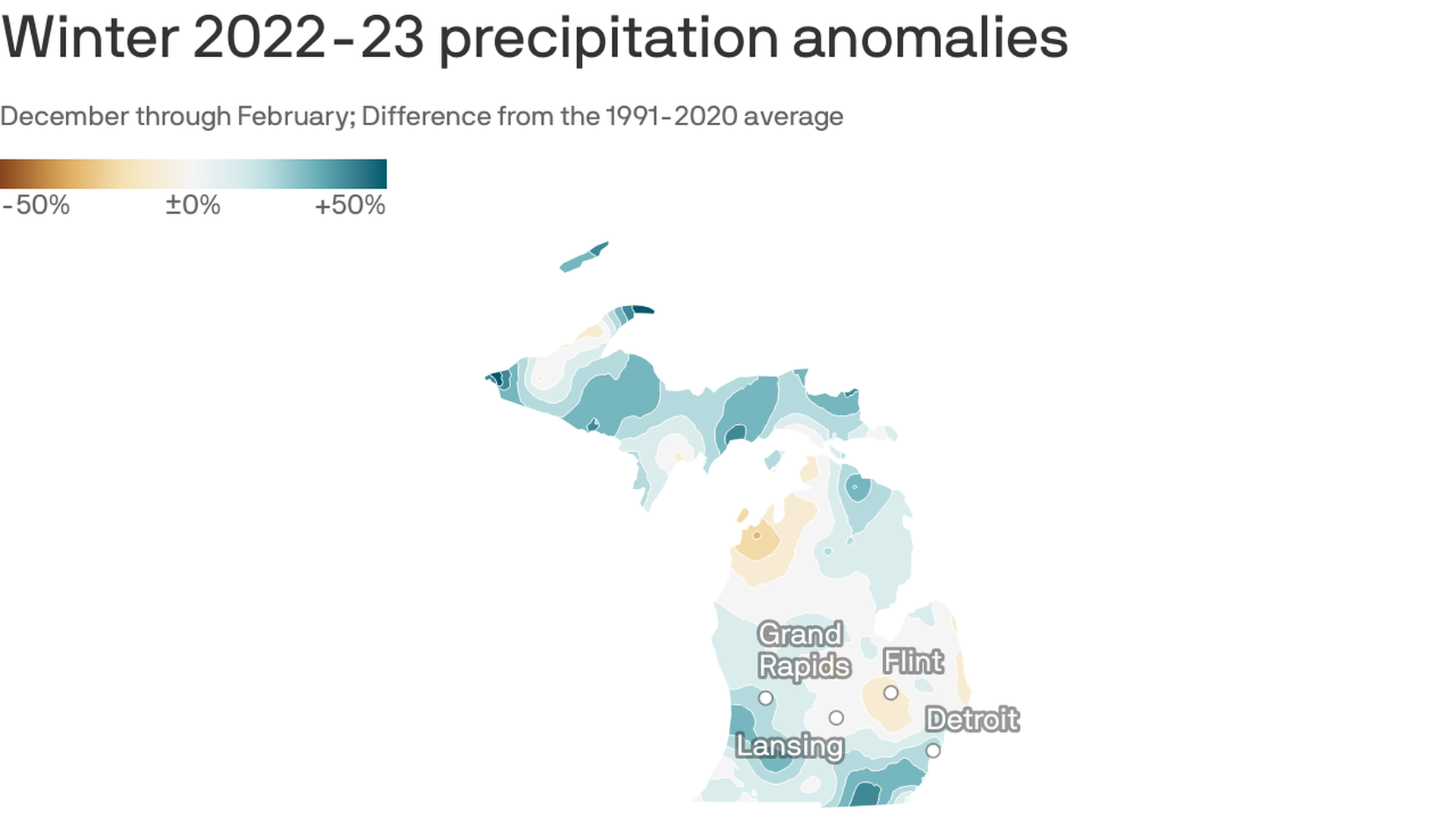 Data graphic showing winter 2022-23 precipitation anomalies 