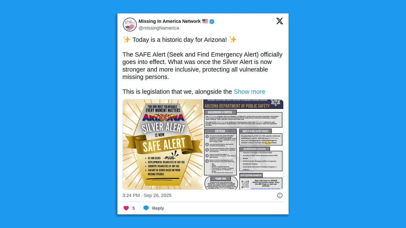 Arizona replaces Silver Alert with expanded SAFE Alert - Axios Phoenix