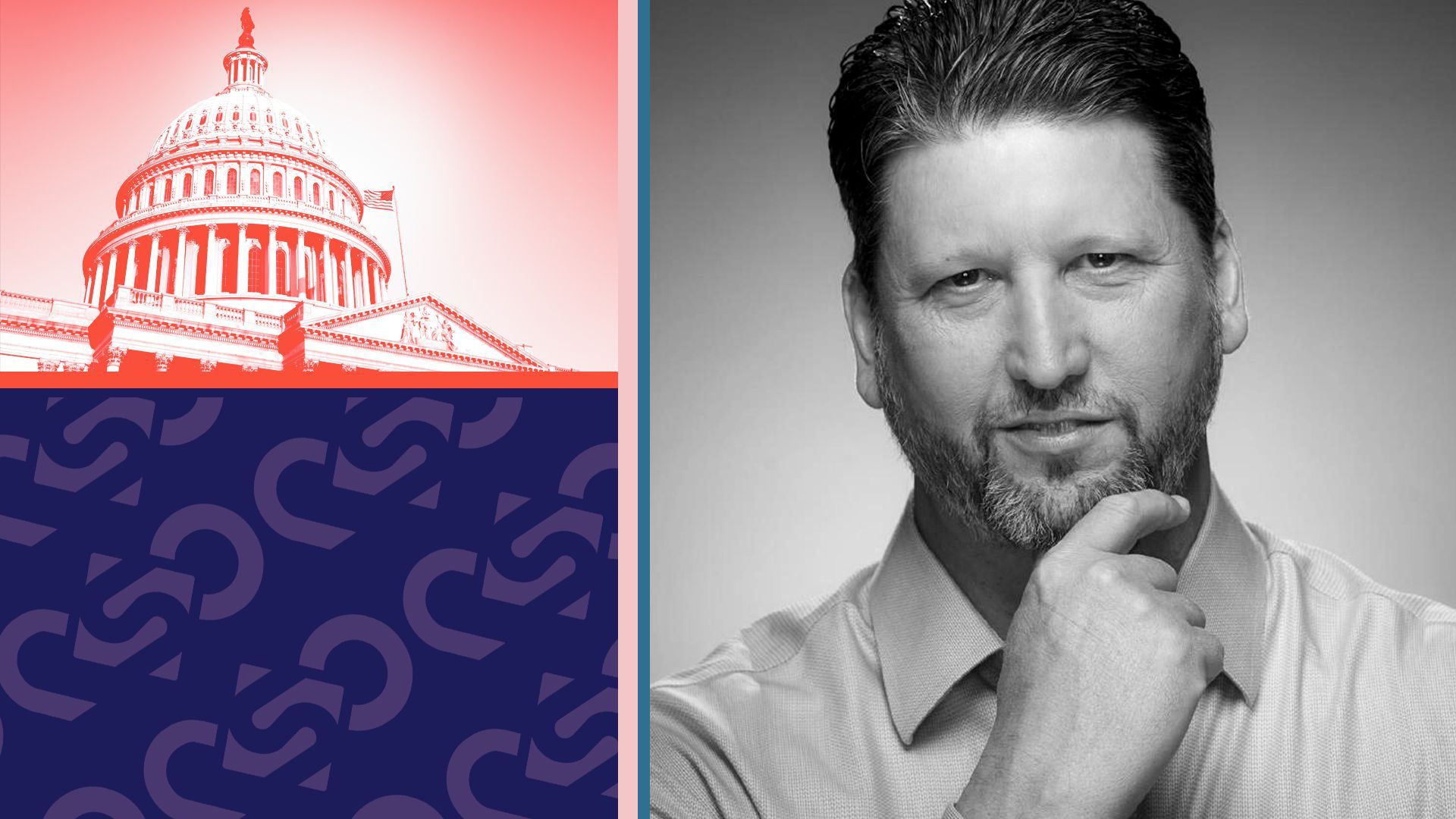 Photo illustration of NSO chief executive Yaron Shohat with images of the NSO logo and the Capitol Building