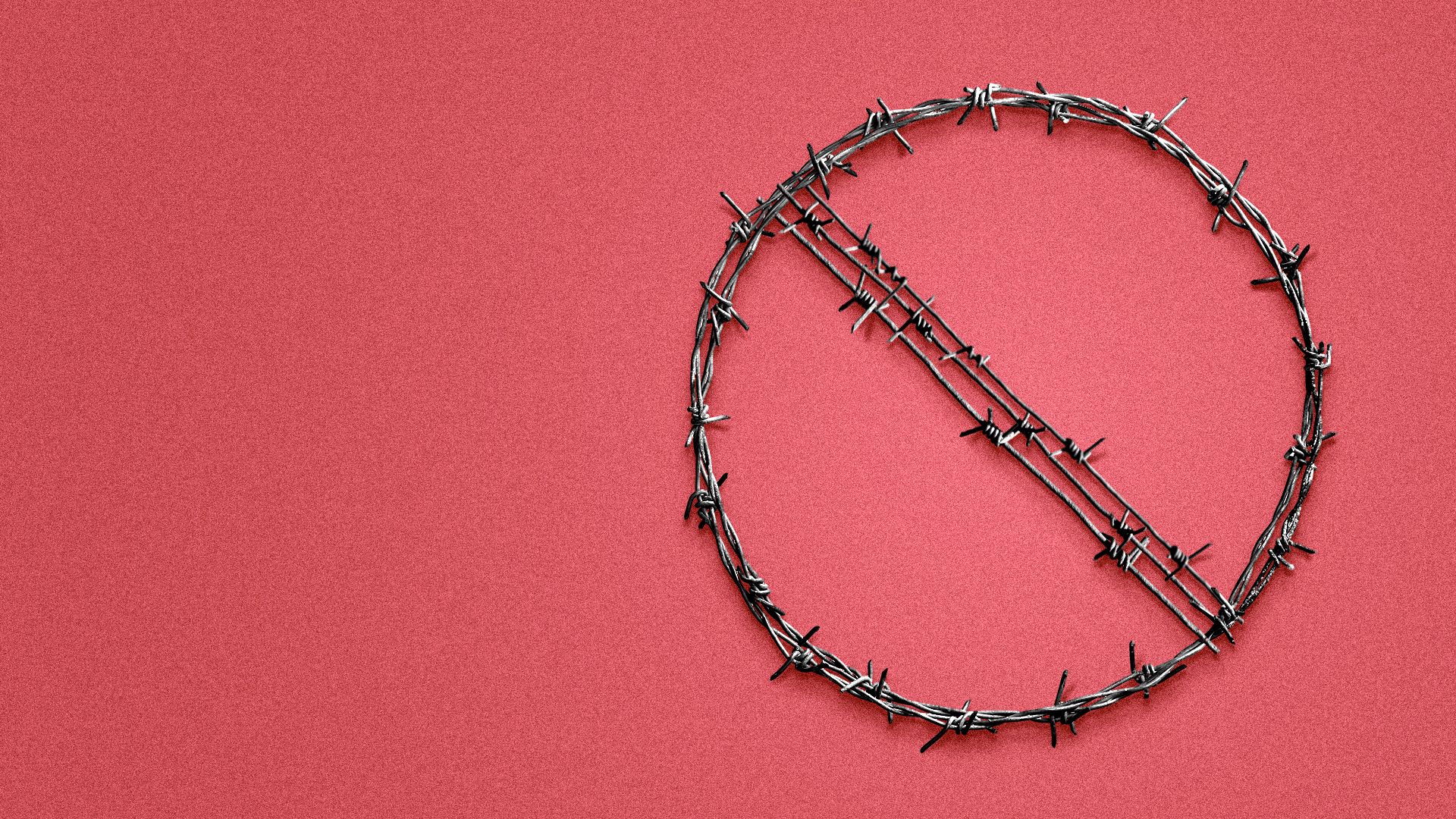 Illustration of a no-sign made out of barbed wire.