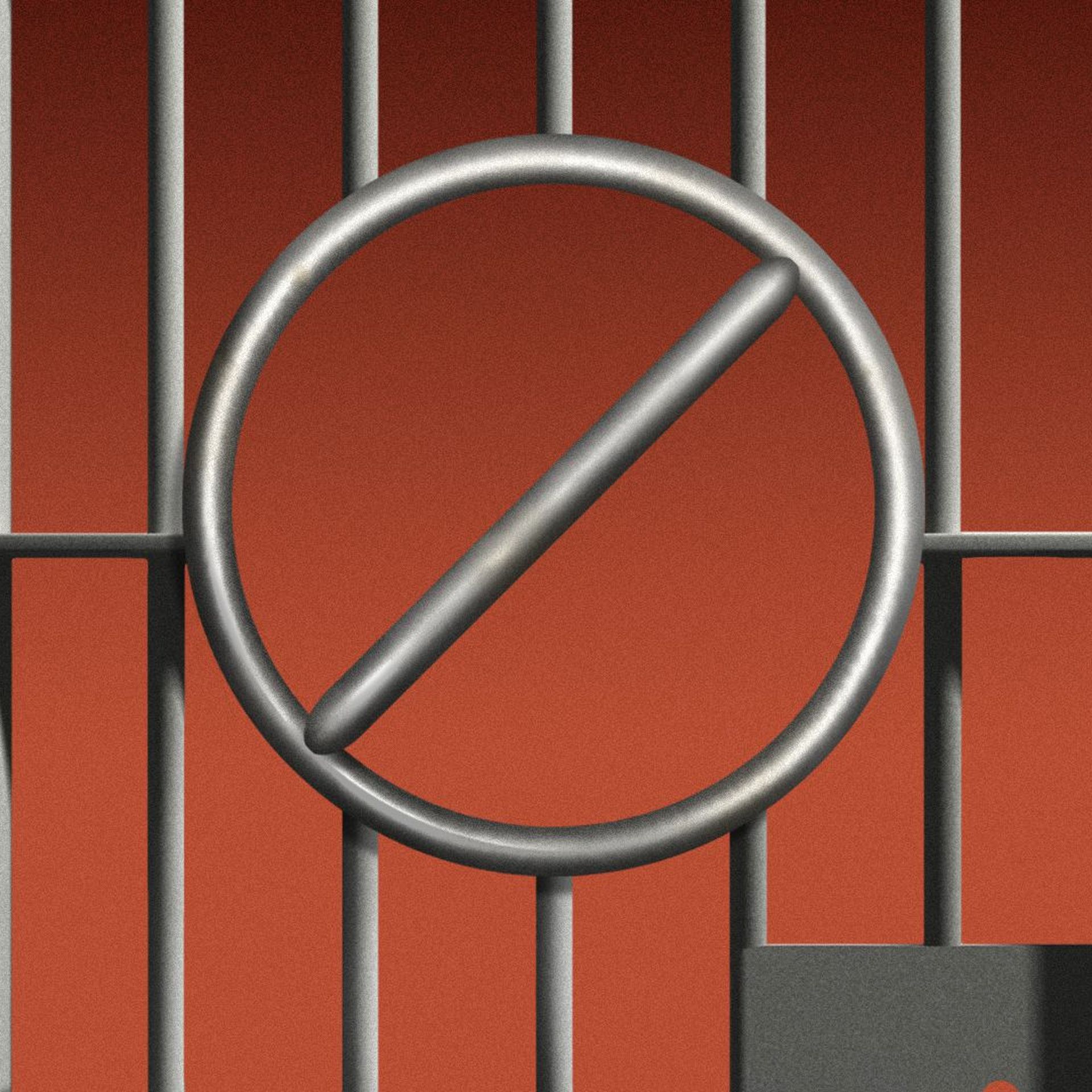 Illustration of the "No" symbol merged with jail cell bars.