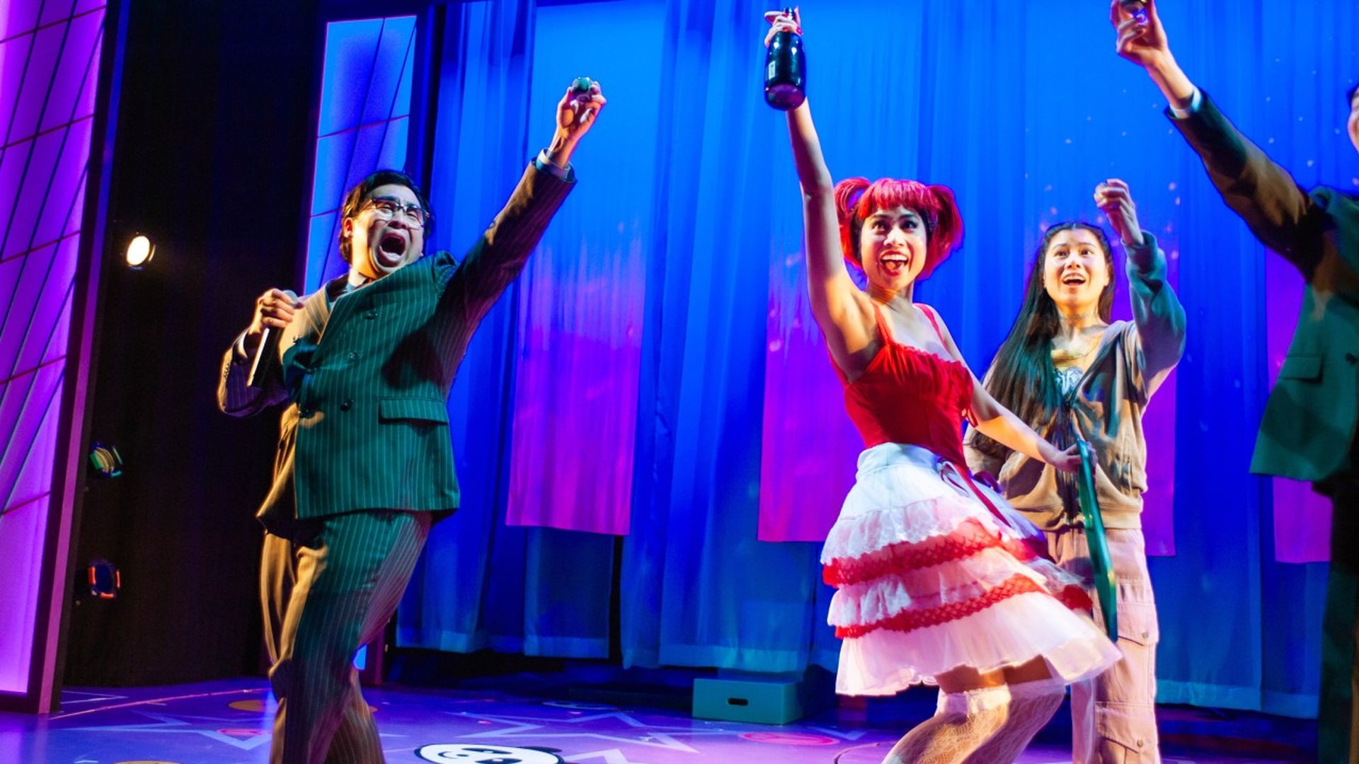 Mr. Ajinomoto (Phil Wong) toasts the company's new creation MSG (Francesca Fernandez) with Ami (Ana Ming Bostwick-Singer) in "Exotic Deadly: Or the MSG Play." Photo: Jessica Palopoli