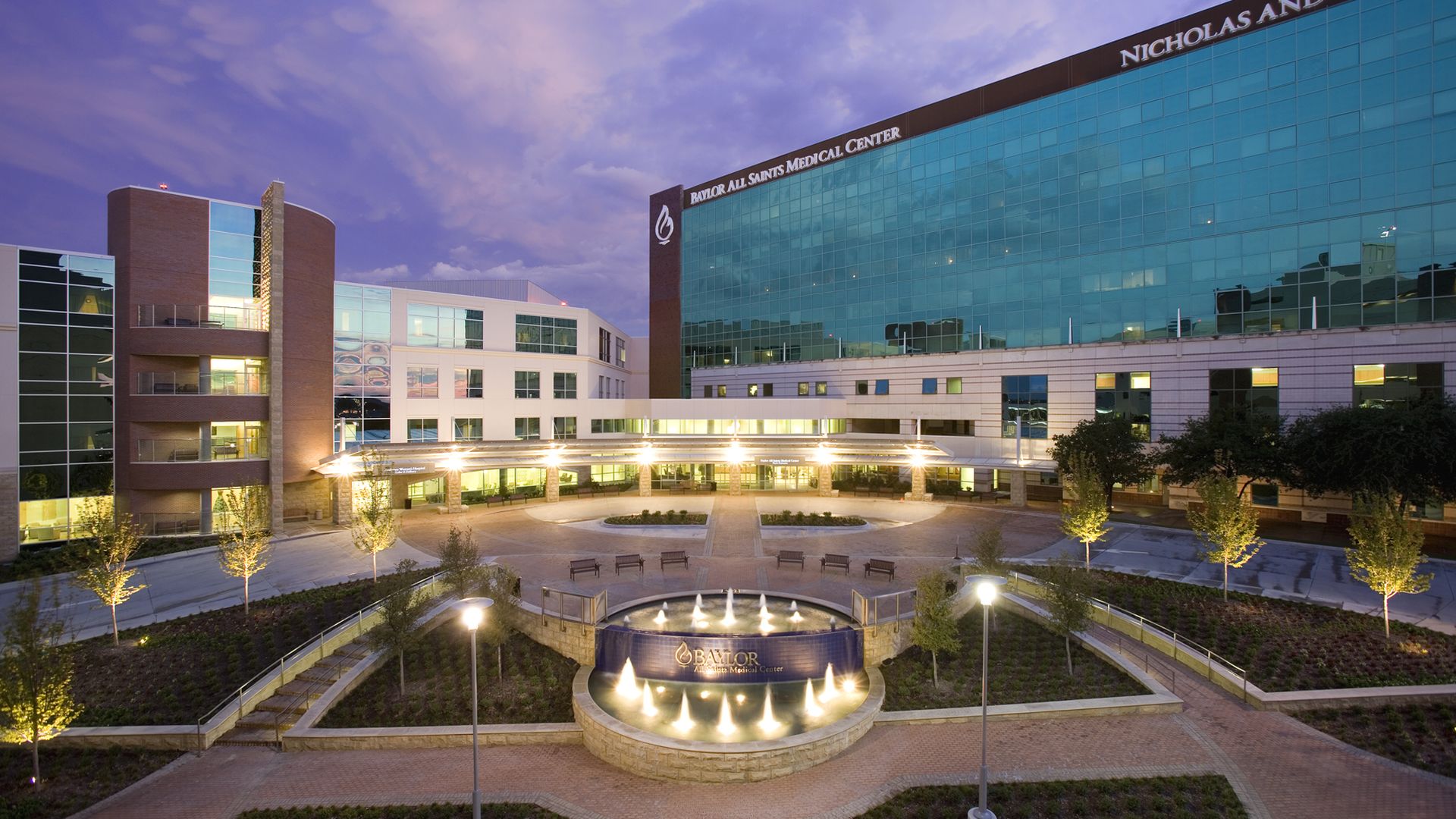 A Baylor Scott & White hospital in Texas at twilight.