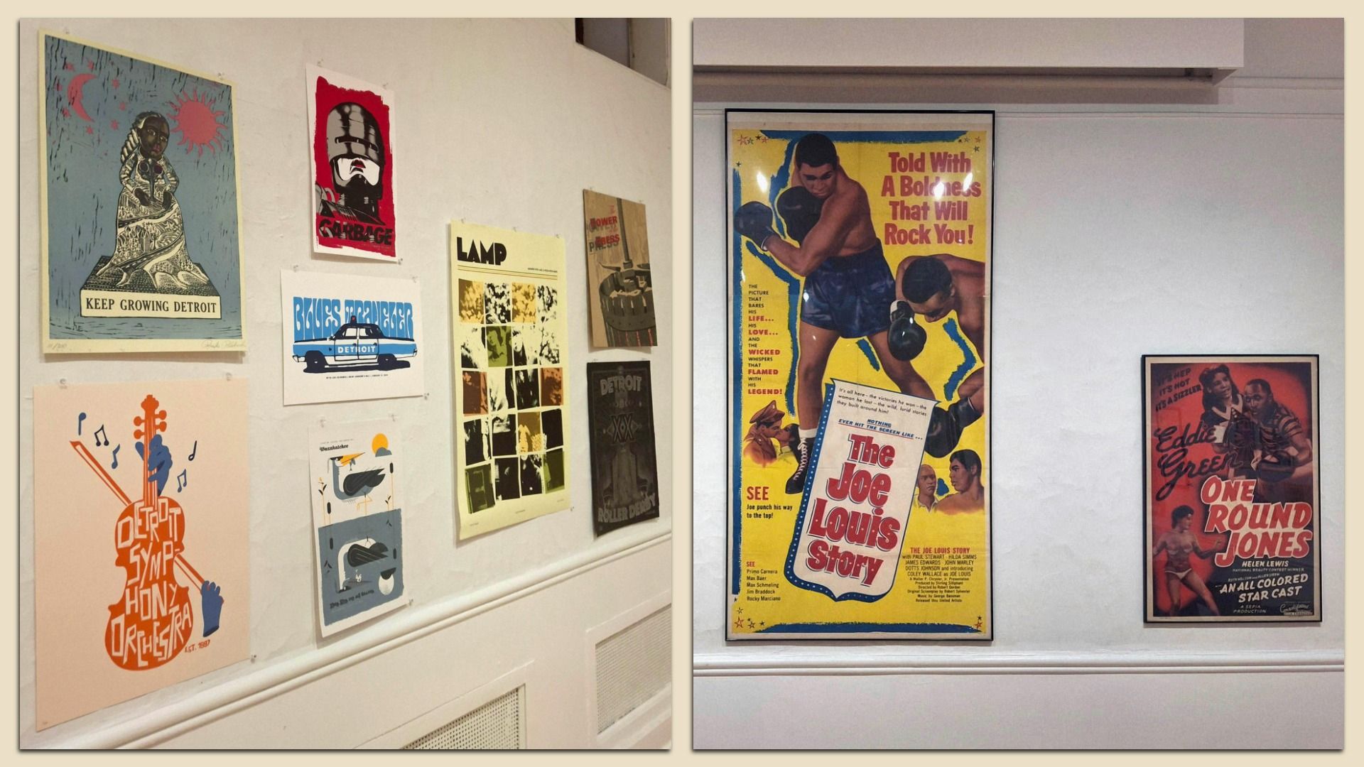 A range of colorful posters displayed on walls.
