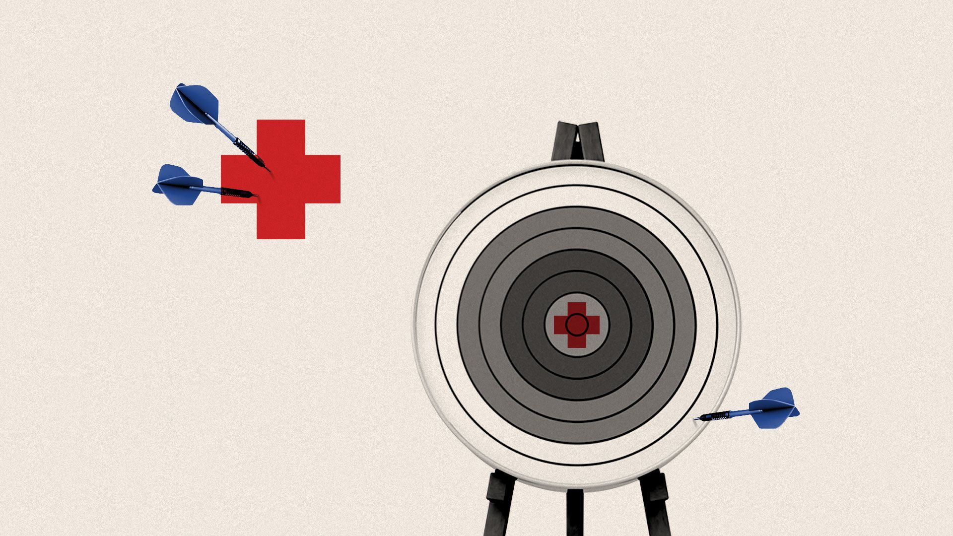 Illustrated collage of a target with darts missing the mark.