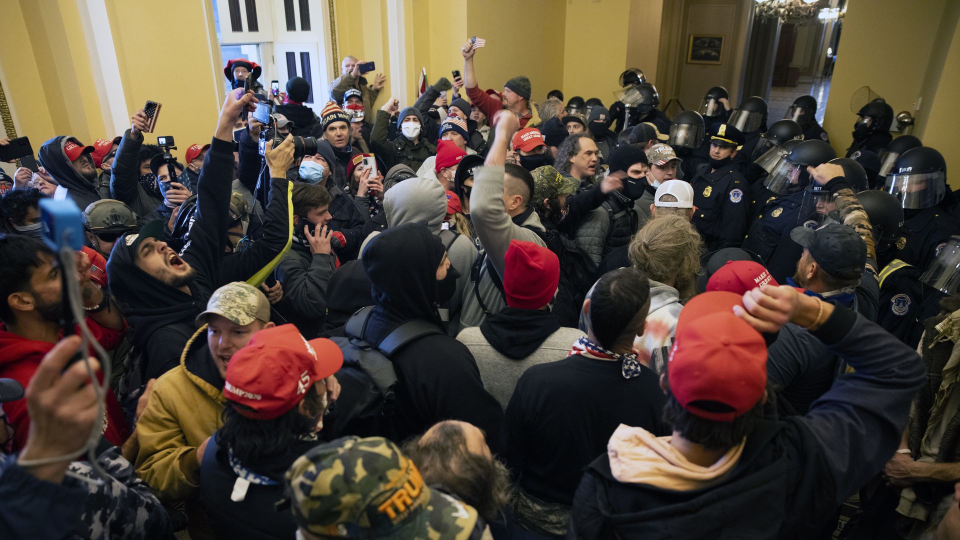 Supporters of US President Donald Trump protest inside the US Capitol on January 6, 2021, in Washington, DC. Demonstrators breeched security and entered the Capitol as Congress debated the 2020 presidential election Electoral Vote Certification. (Photo by Brent Stirton/Getty Images)