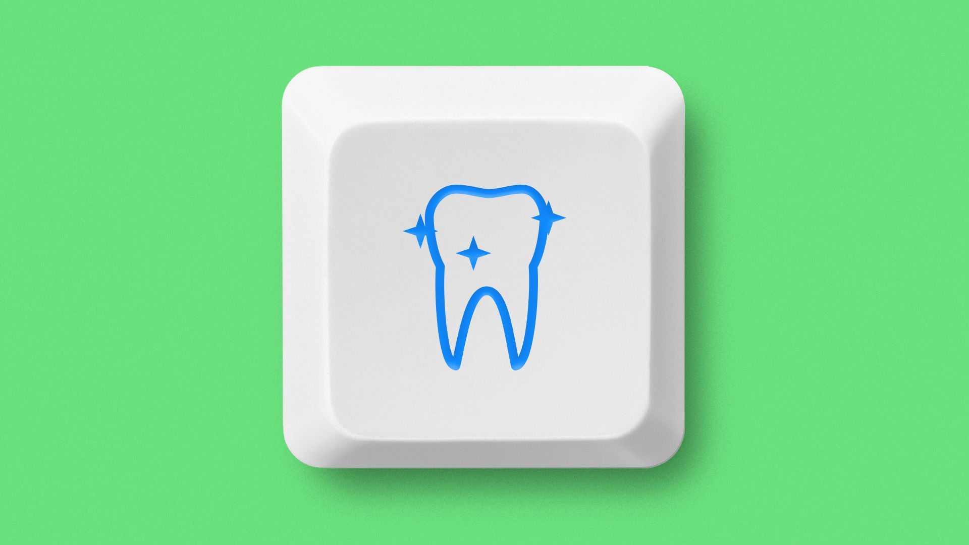 Illustration of a computer keyboard key with an icon of a tooth on it.