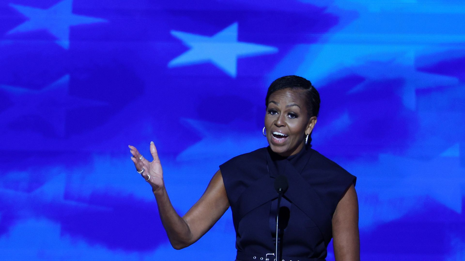 Former first lady Michelle Obama speaks during Day 2 of the 2024 Democratic National Convention at the United Center in Chicago, Illinois on August 20, 2024. 