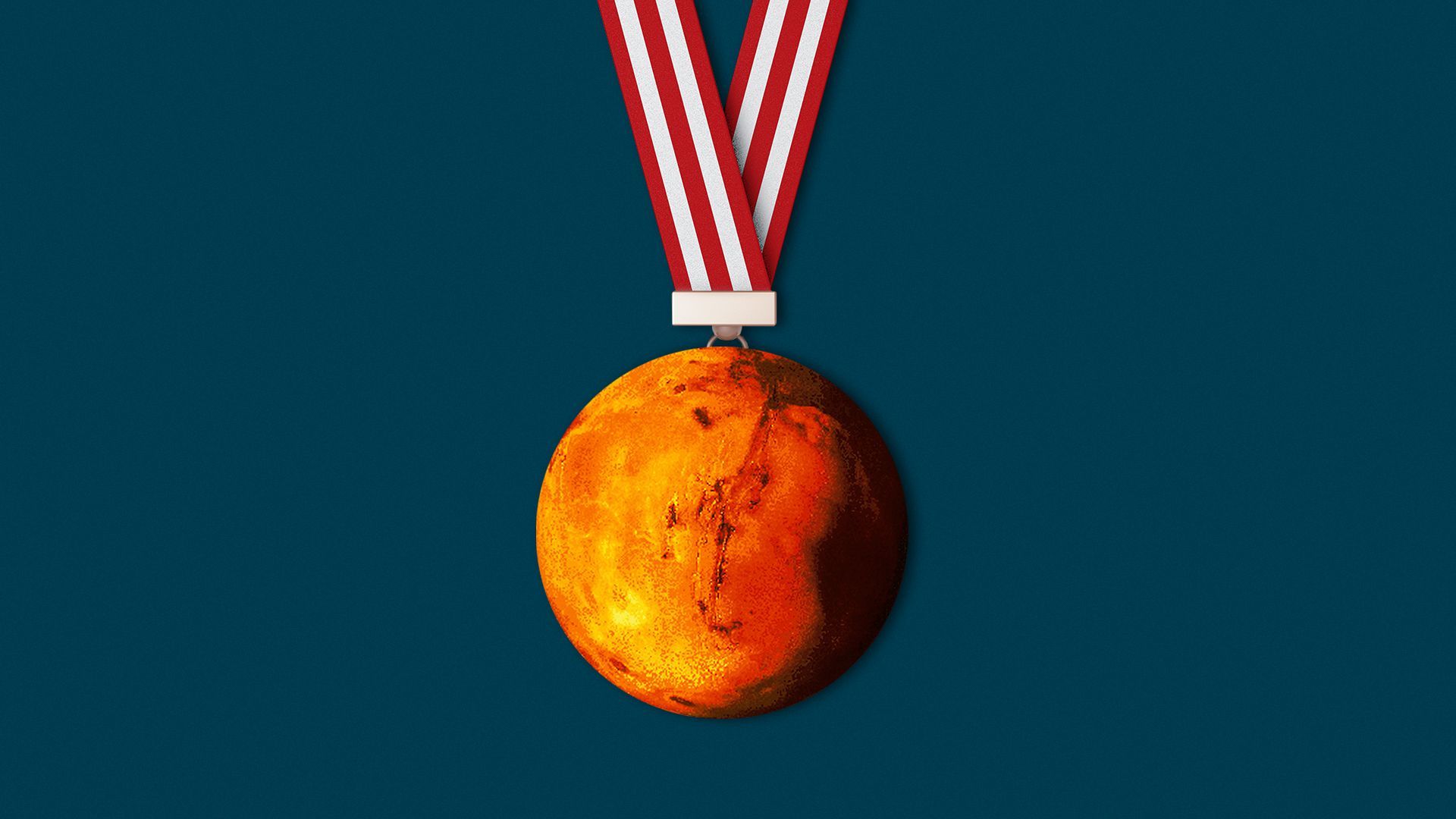 Illustration of a gold medal ribbon with Mars in place of a medal