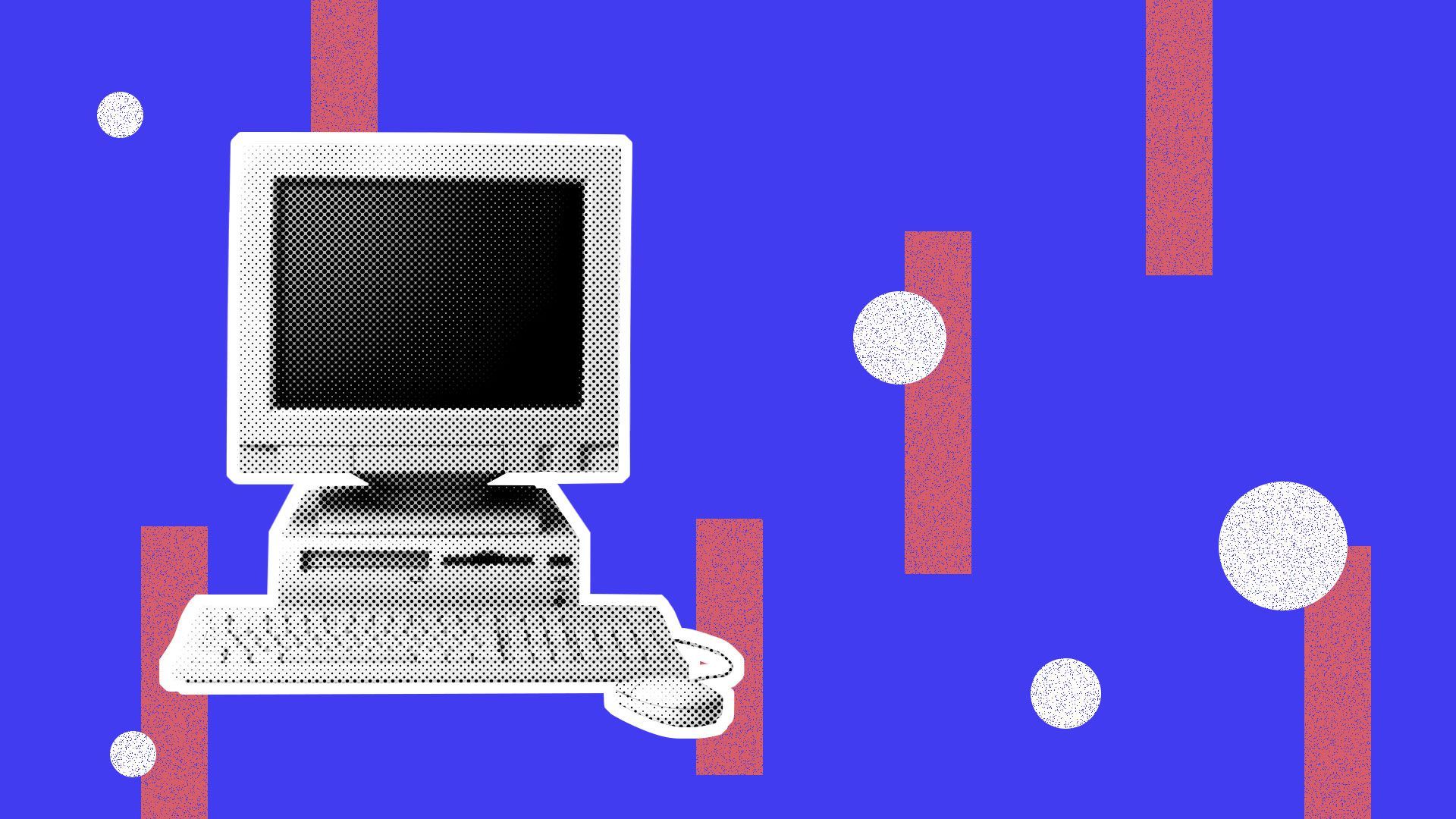 Illustration of a computer with stars and stripes