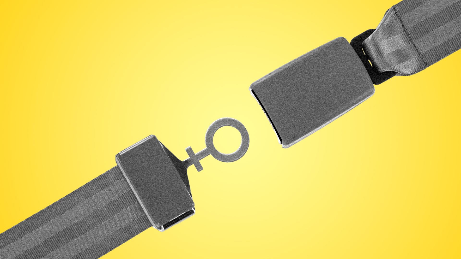 Illustration of an unfastened seat belt with the tongue in the shape of the women's symbol.