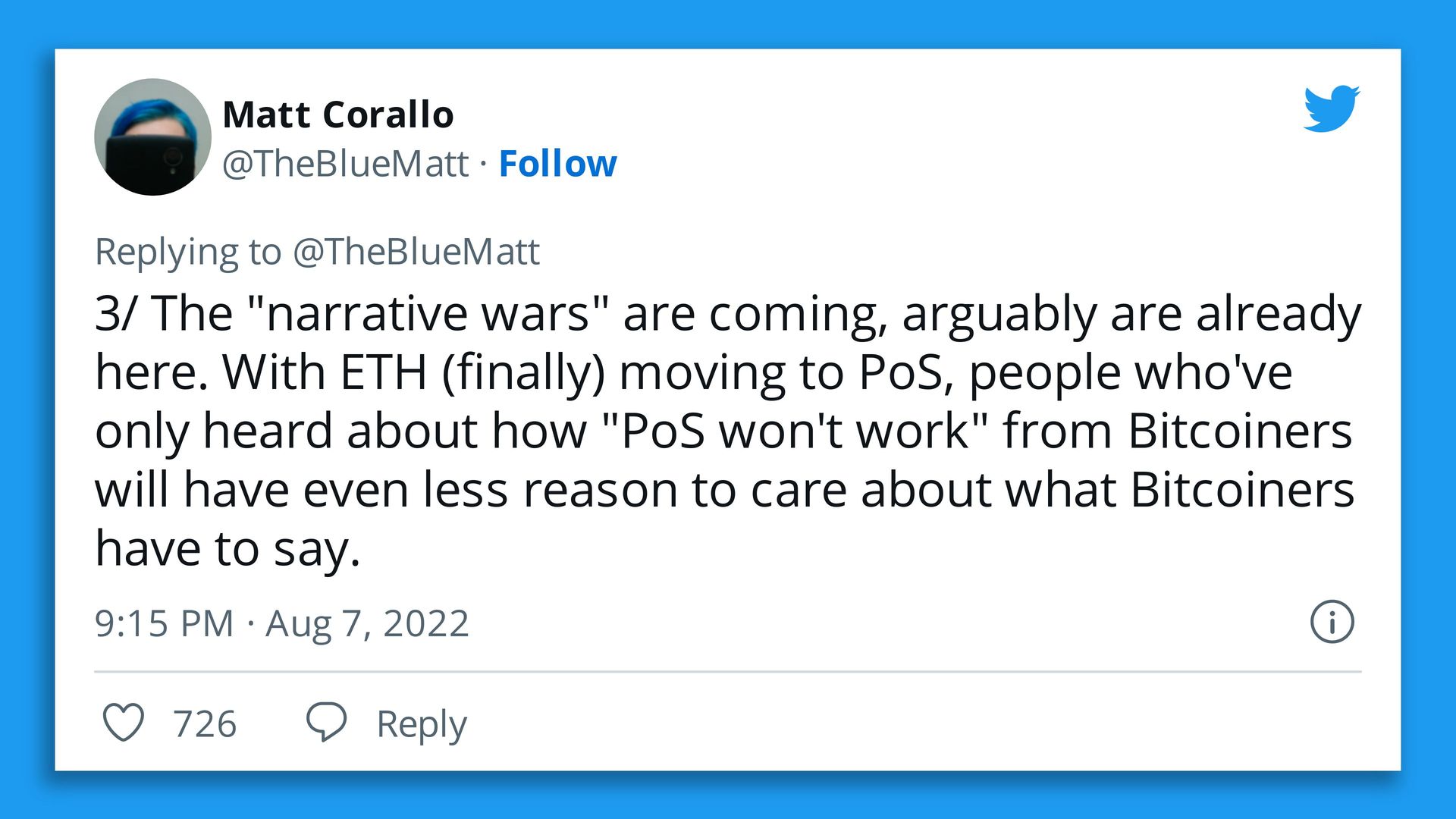 A tweet from a bitcoin core developer.