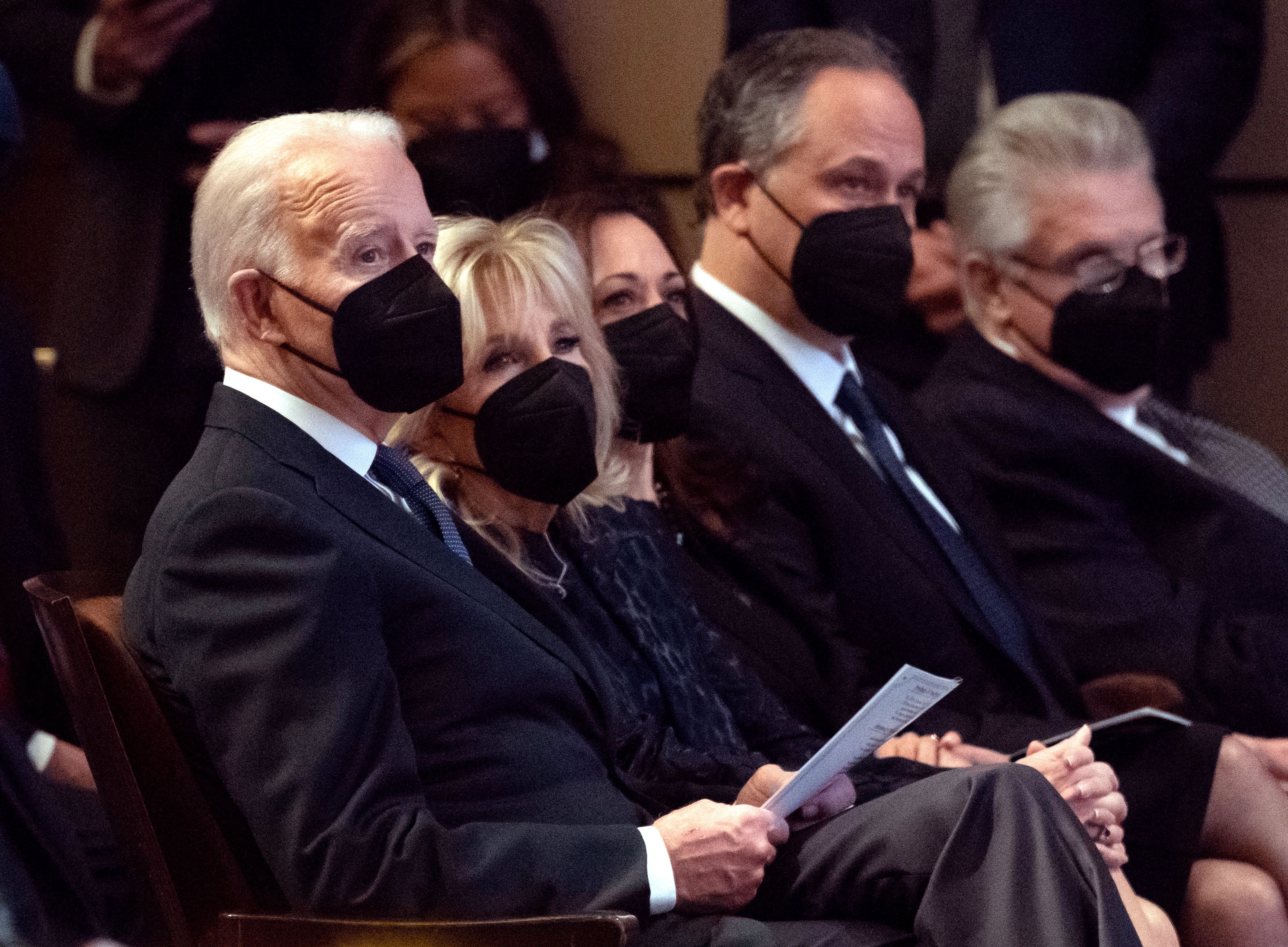 US President Joe Biden, First Lady Jill Biden, Vice President Kamala Harris and Second Gentleman Doug Emhoff attend a memorial service for US Senate Majority Leader Harry Reid.
