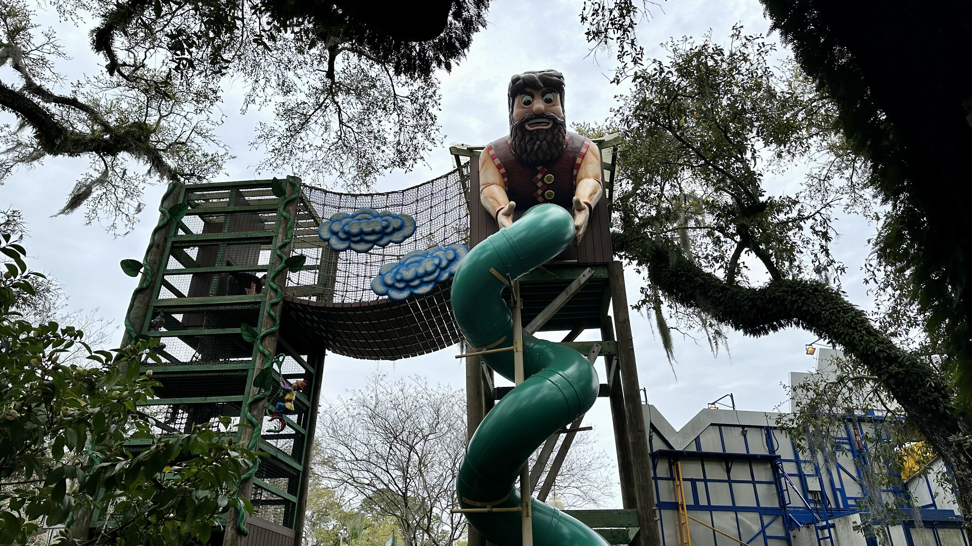 Photo shows the Jack and the Beanstalk slide at New Orleans City Park with the giant's hands in a suggestive position on the slide.