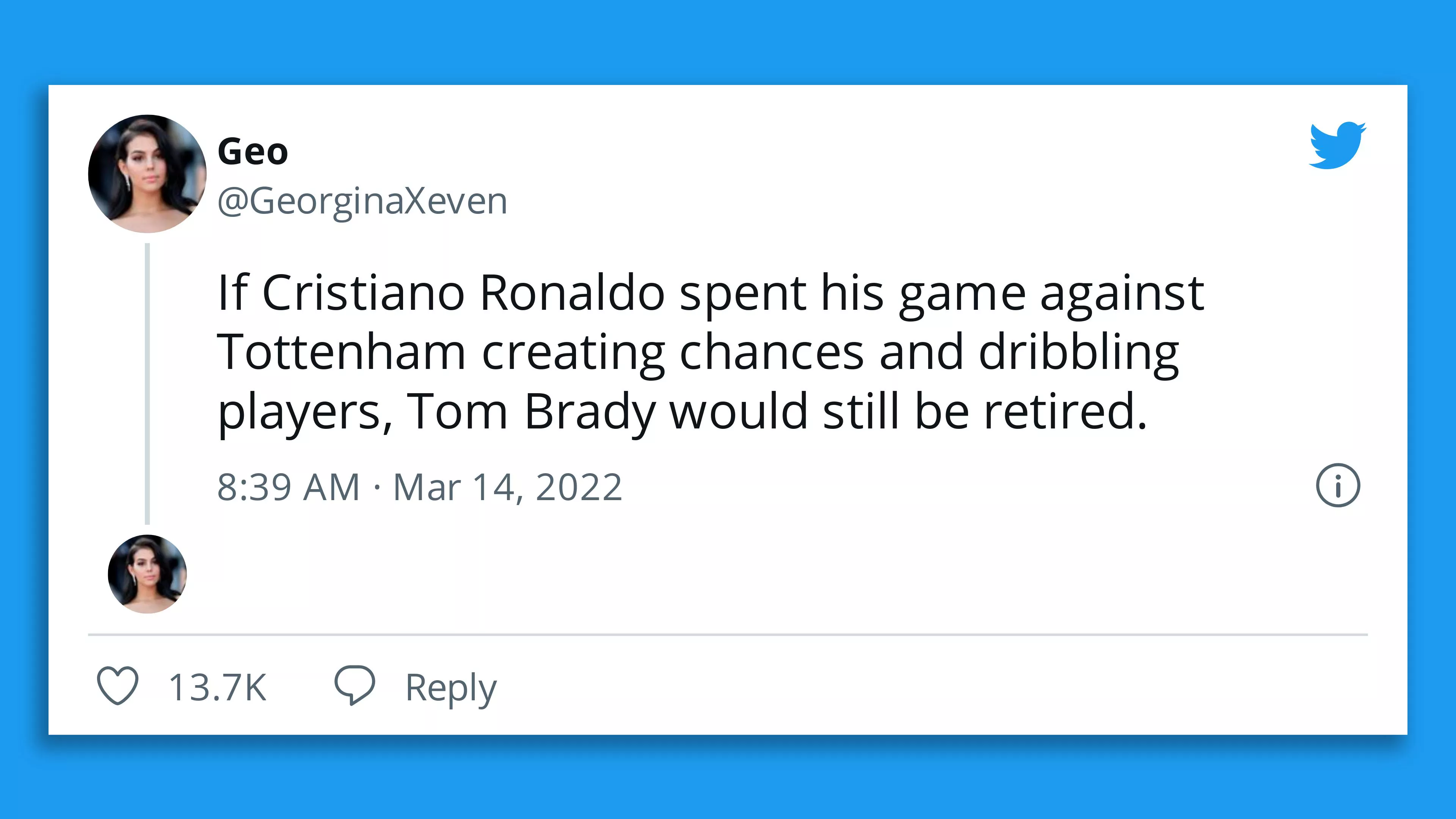Screenshot of a tweet about Tom Brady and Cristiano Ronaldo