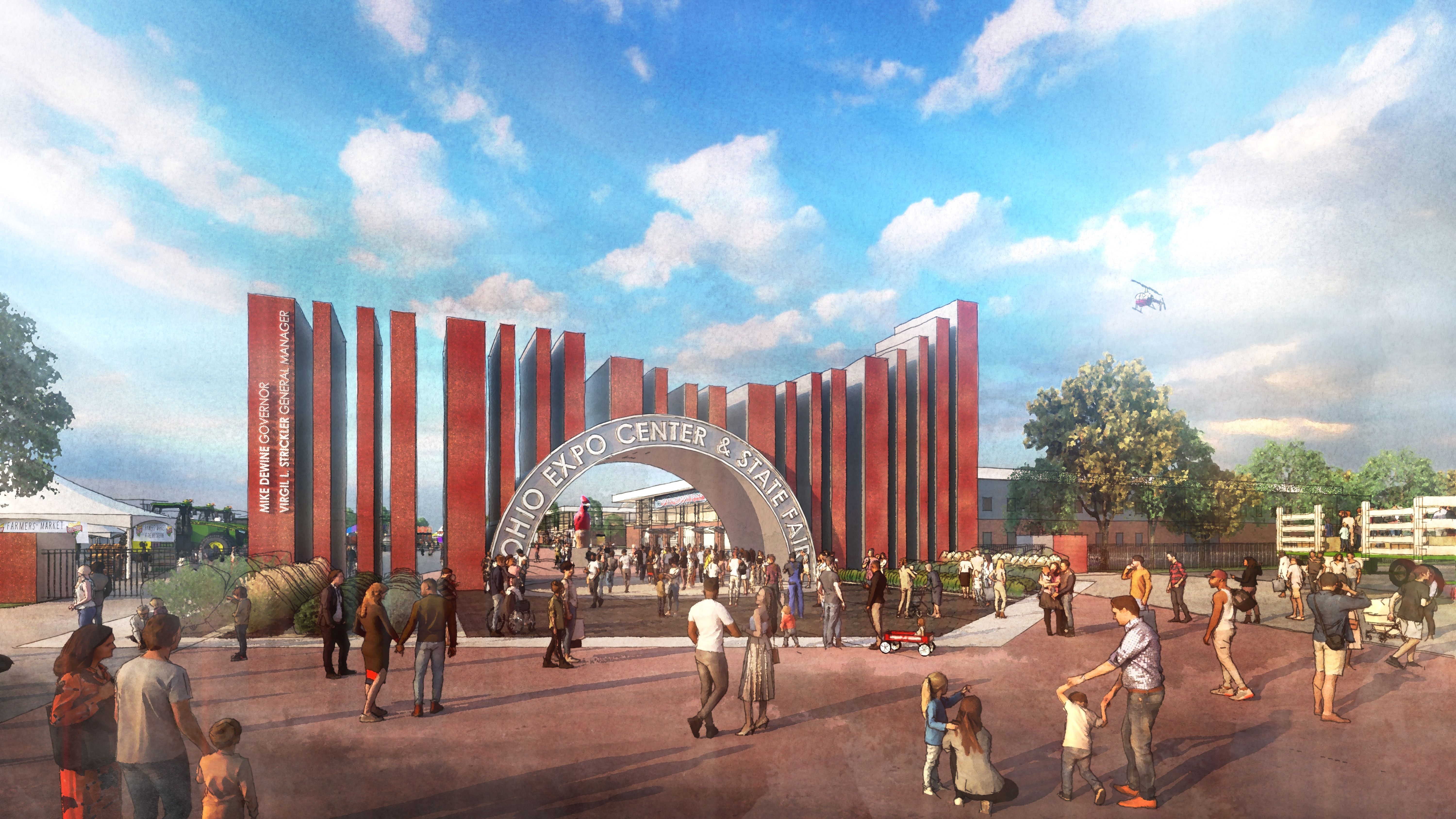 A rendering of a reimagined entrance to the Ohio Expo Center and State Fairgrounds.