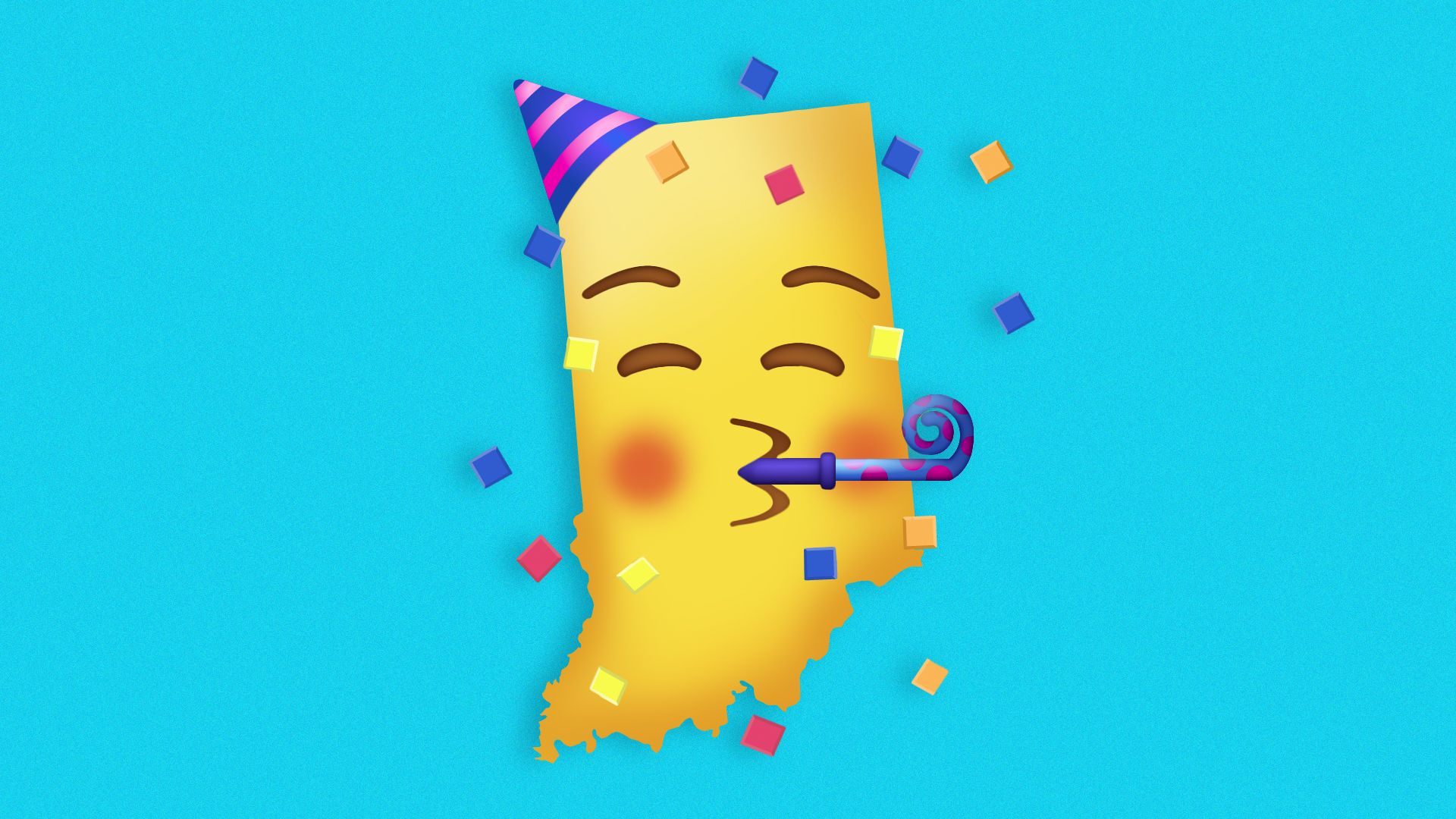 Illustration of the party emoji in the shape of Indiana.