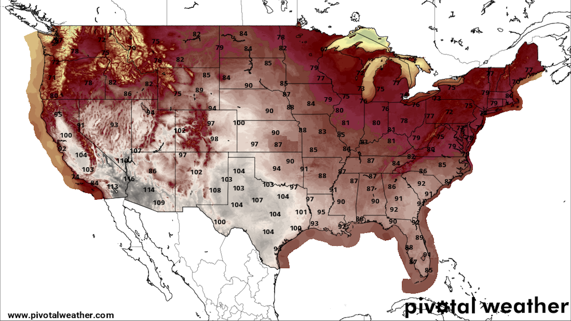 National Weather Service forecast highs for Saturday, June 11, 2022.