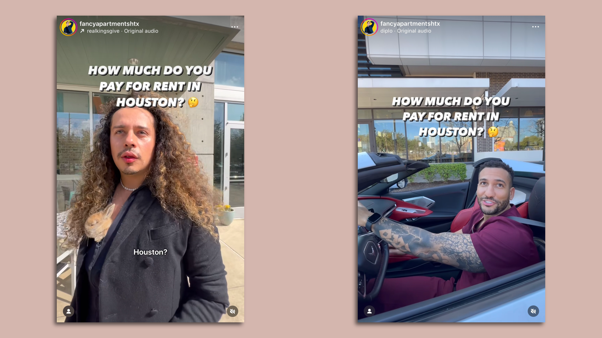 Photo of two screenshots with the texts "How much do you pay for rent in Houston"