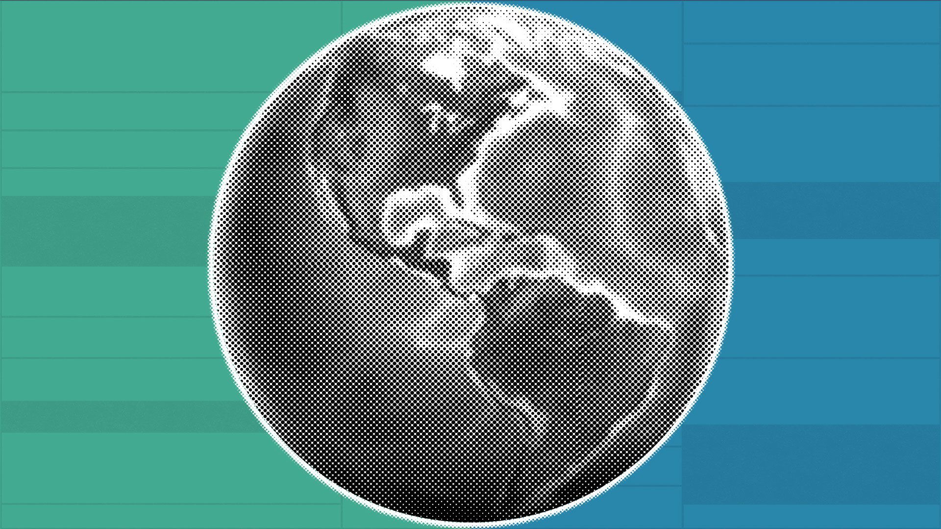 Illustration of the earth surrounded by ballot shapes.