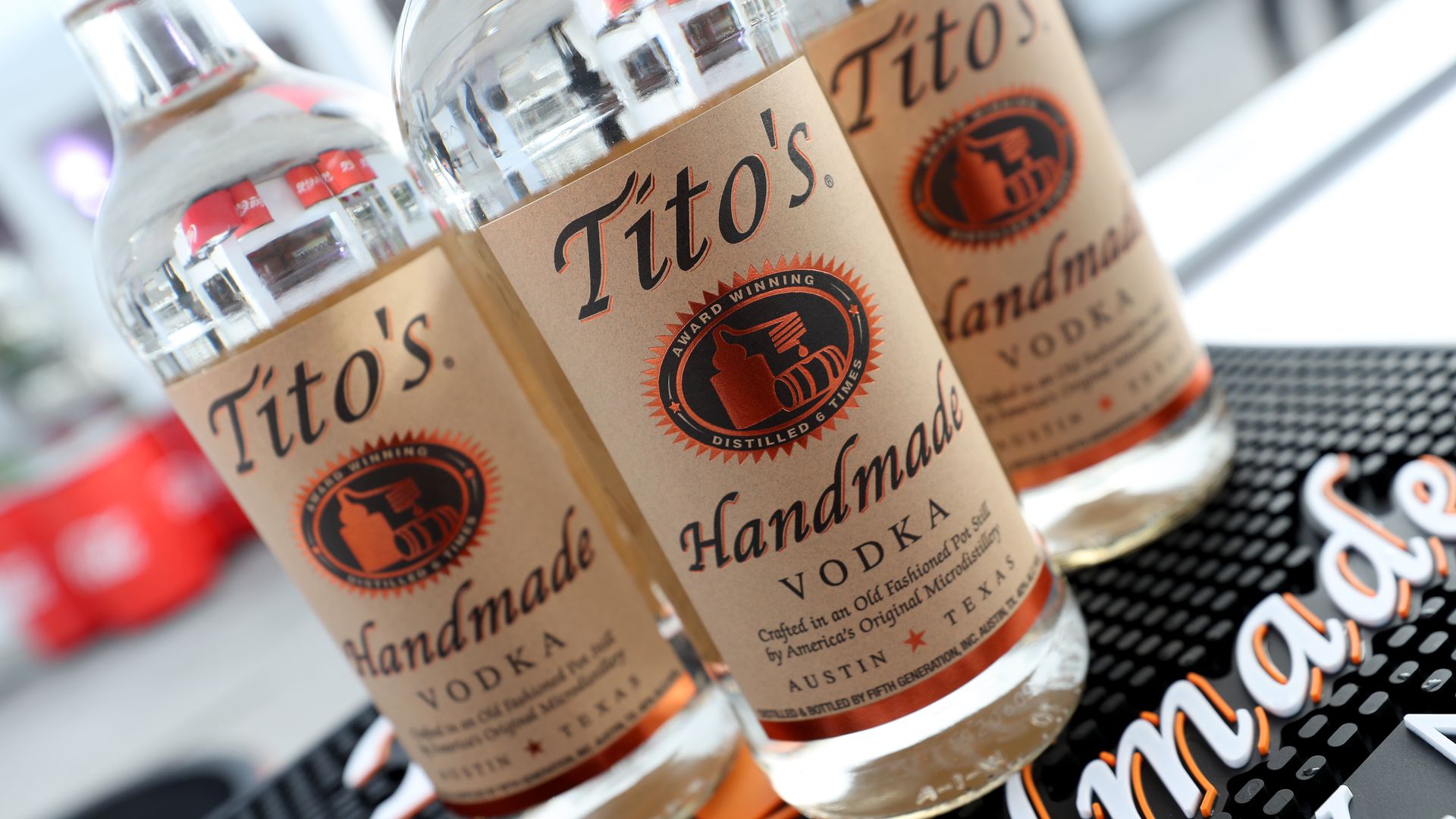 The bottles of tito's vodka 