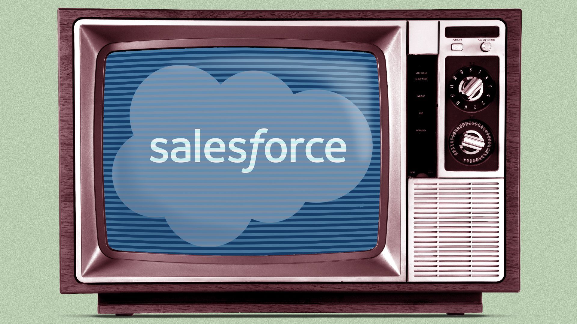 Illustration of an old TV with the Salesforce logo on the screen.