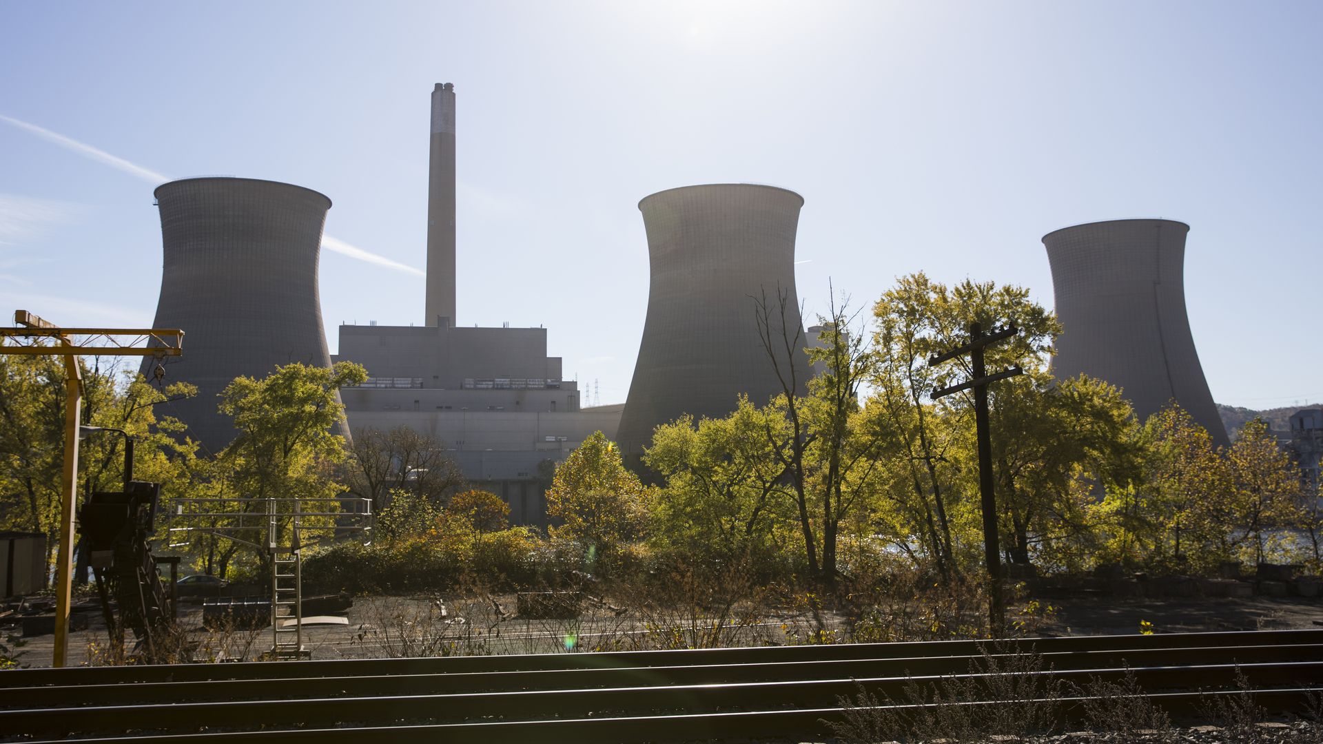 A view of the inactive cooling towers at FirstEnergy Corporation's Bruce Mansfield coal-fired power plant October 27, 2017 in Shippingport, Pennsylvania.