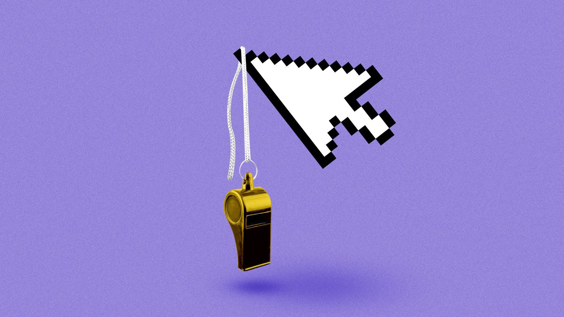 Illustration of a whistle hanging from a digital cursor 