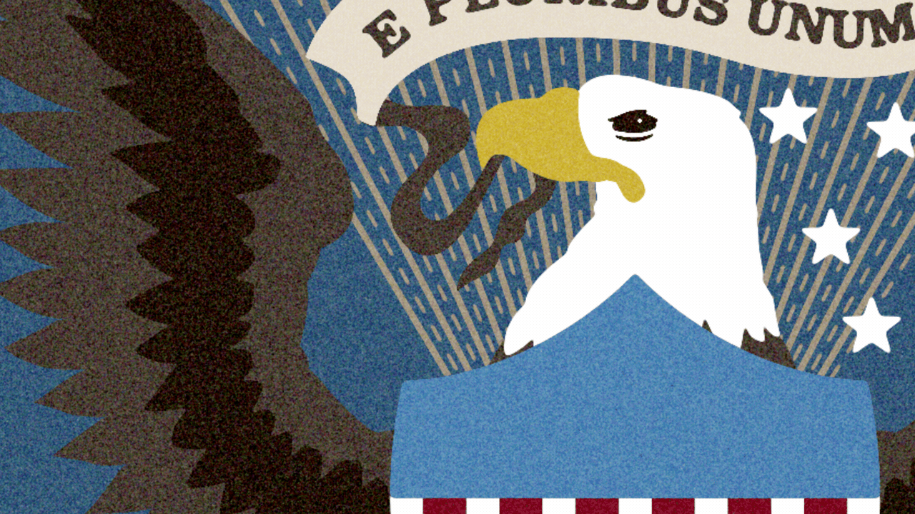Animated illustration of the U.S. Presidential Seal. The eagle turns and winks at you.