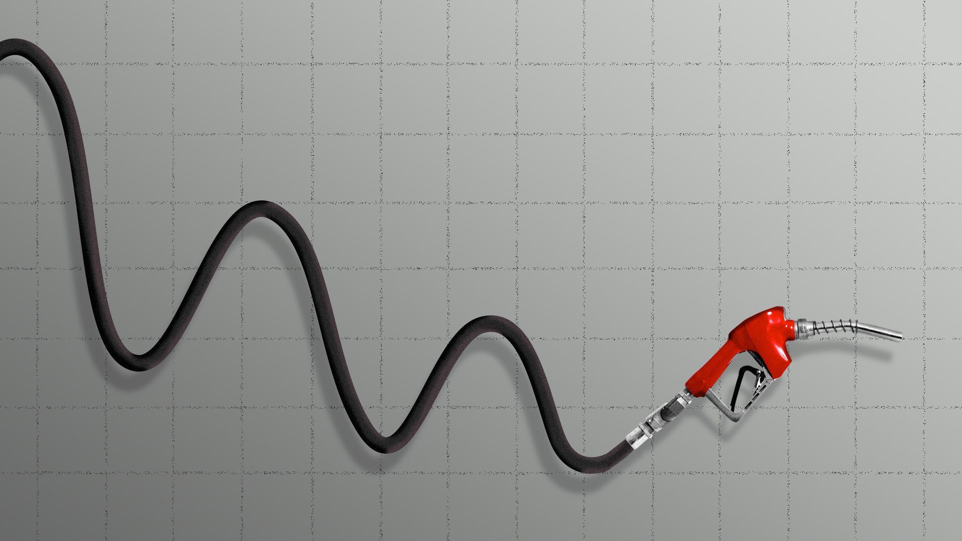 Illustration of a gas pump with the hose forming a descending stock trend line. 