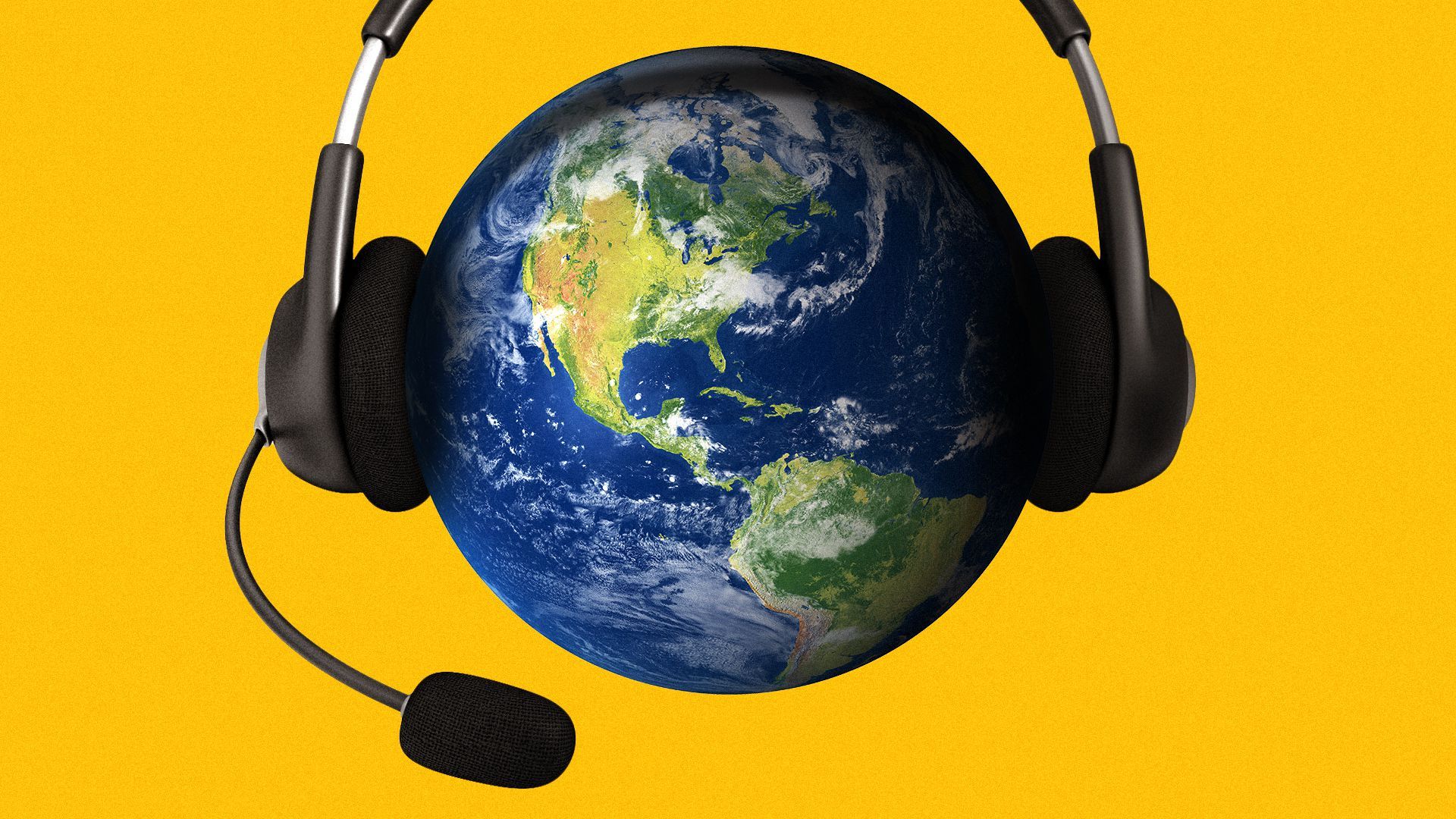 Illustration of the earth wearing a headset.