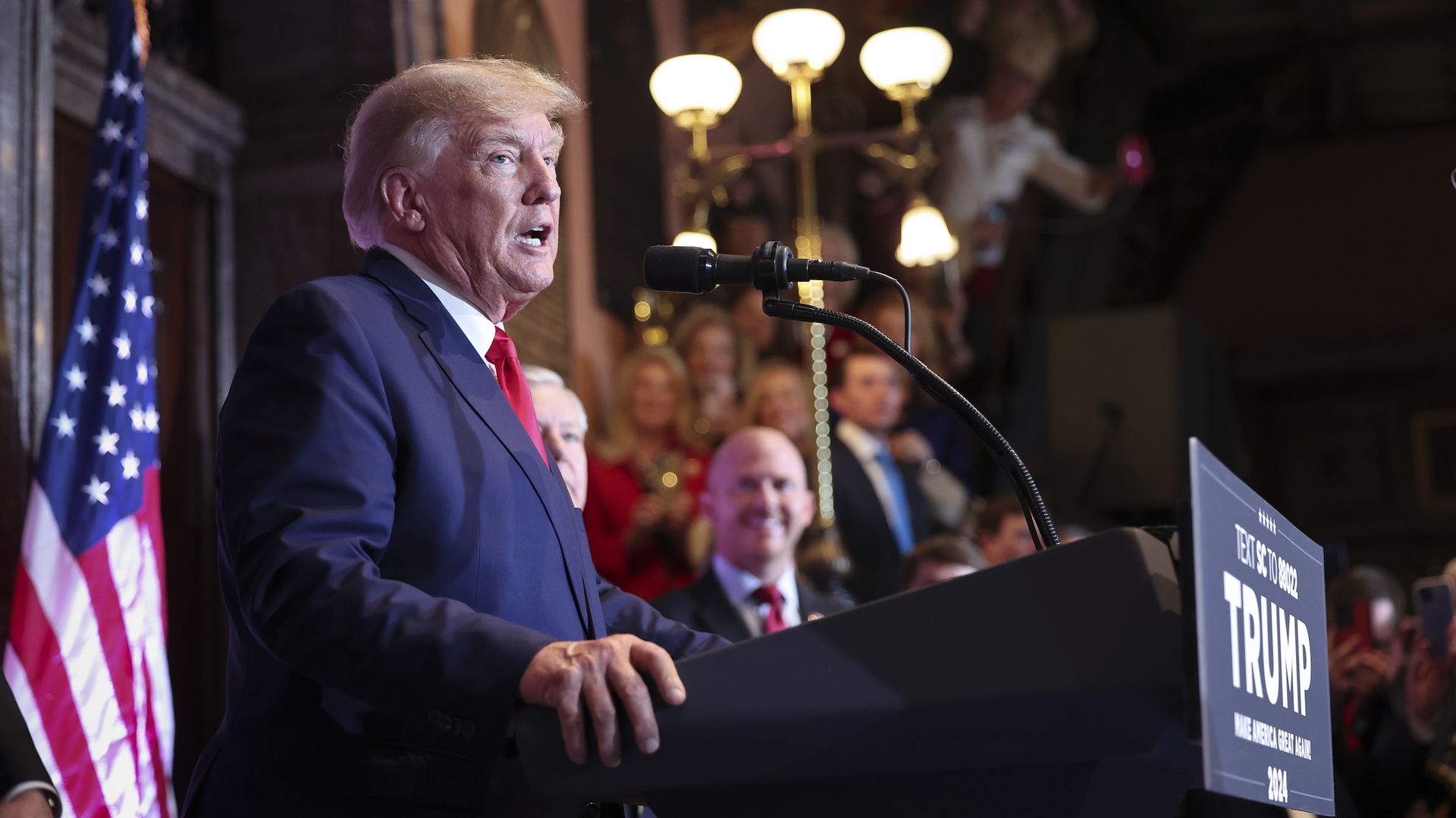 Former U.S. President Donald Trump delivers remarks at the South Carolina State House on January 28, 2023 in Columbia, South Carolina.