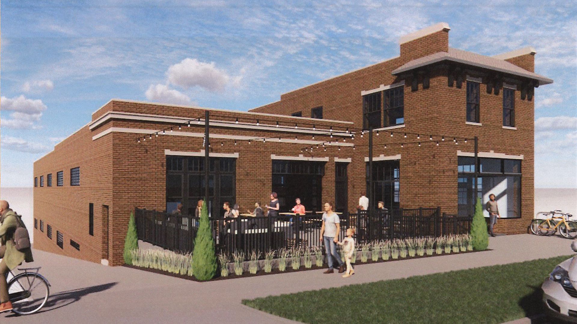 A drawing of a proposed brewery in Des Moines.