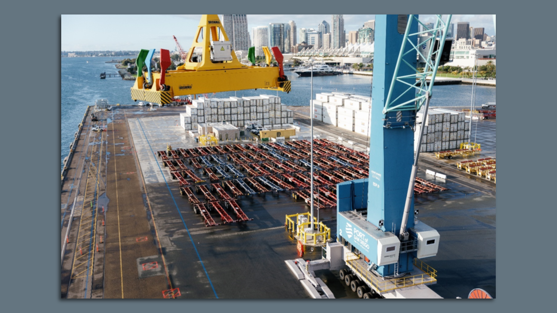 A crane and cargo at the Port of San Diego.