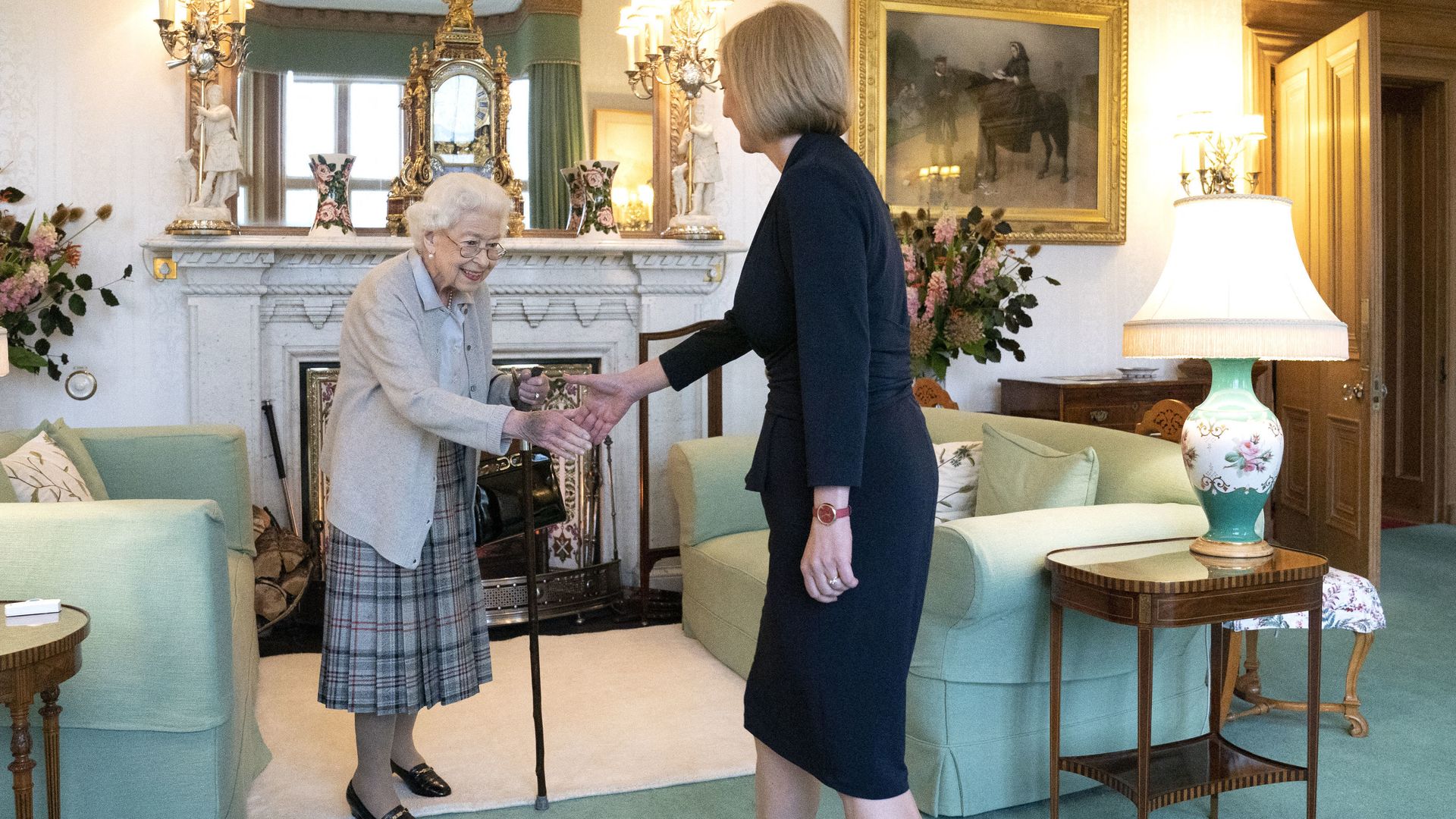 Britain's Queen Elizabeth II and new Conservative Party leader and Liz Truss meet at Balmoral Castle in Scotland