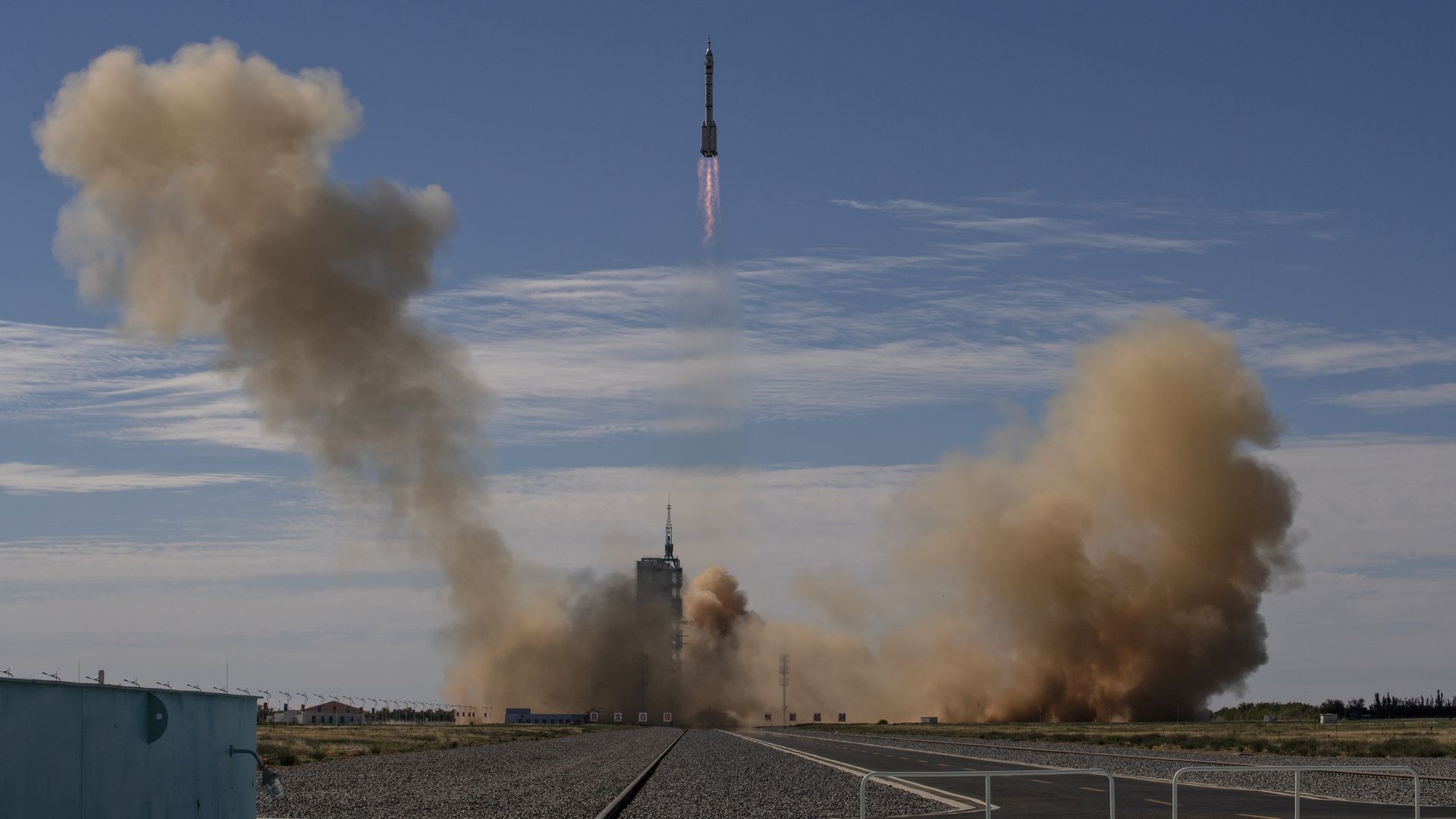 The manned Shenzhou-12 spacecraft from China's Manned Space Agency onboard the Long March-2F rocket launches at the Jiuquan Satellite Launch Center on June 17, 2021 in Jiuquan, Gansu province, China. 