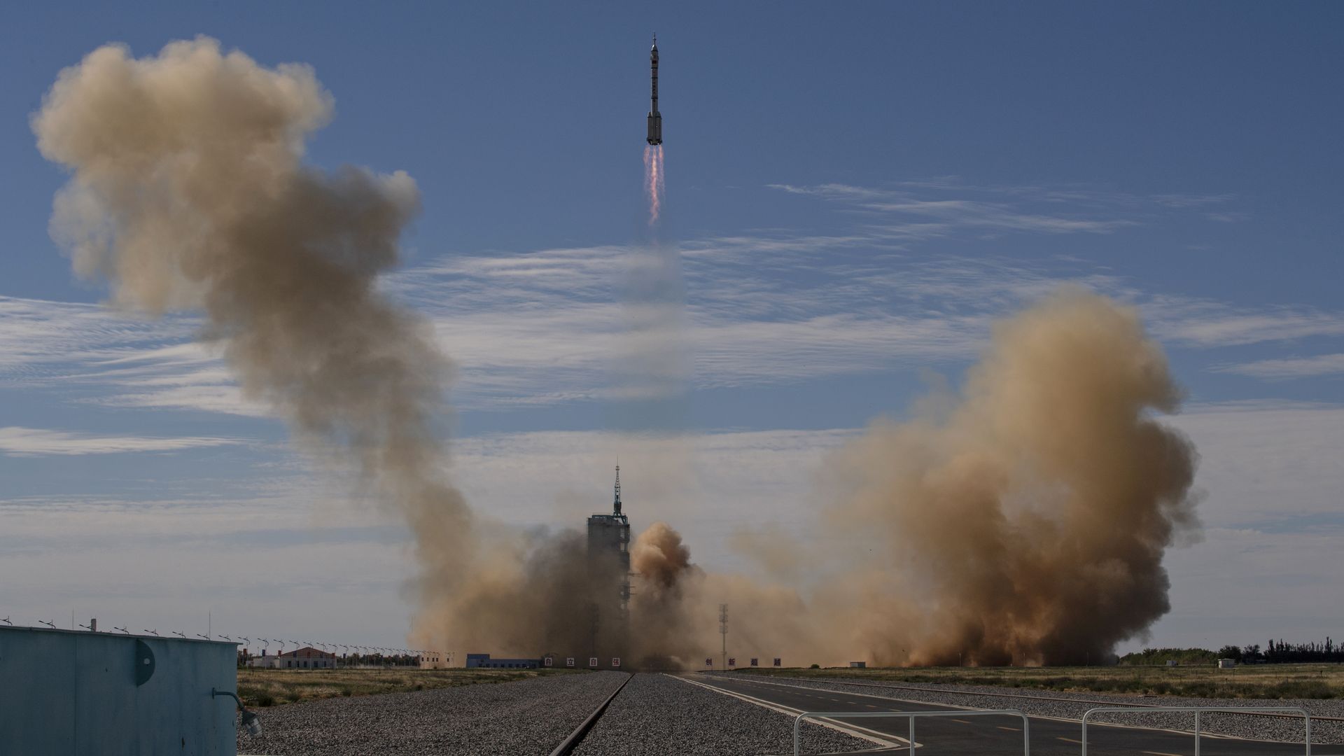 The manned Shenzhou-12 spacecraft from China's Manned Space Agency onboard the Long March-2F rocket launches at the Jiuquan Satellite Launch Center on June 17, 2021 in Jiuquan, Gansu province, China.