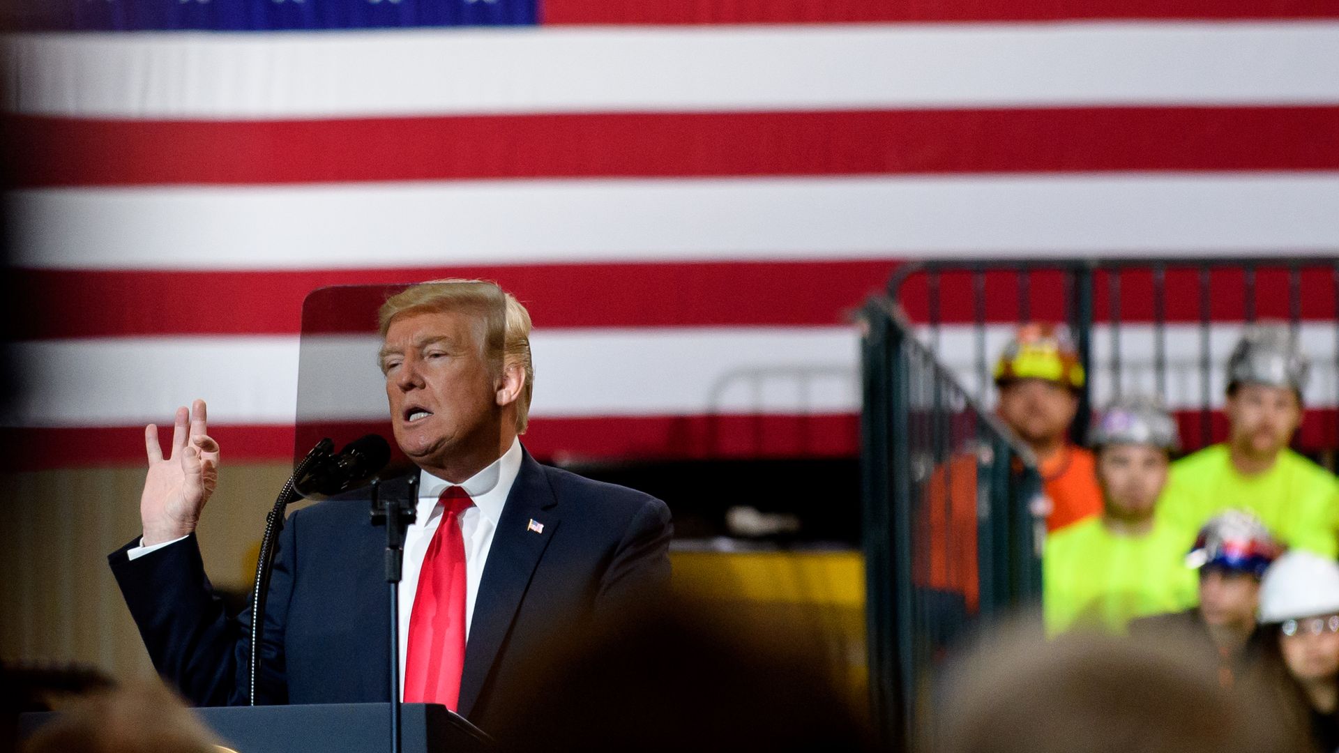 Donald Trump speaking to workers