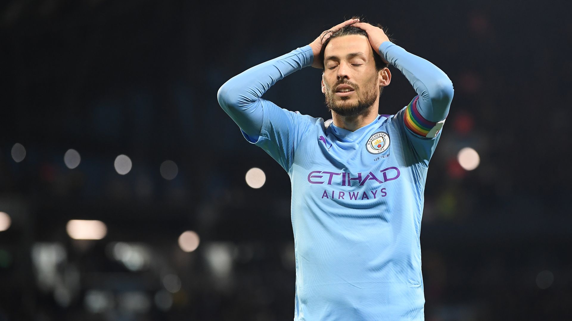 David Silva of Manchester City looks dejected during Premier League match.