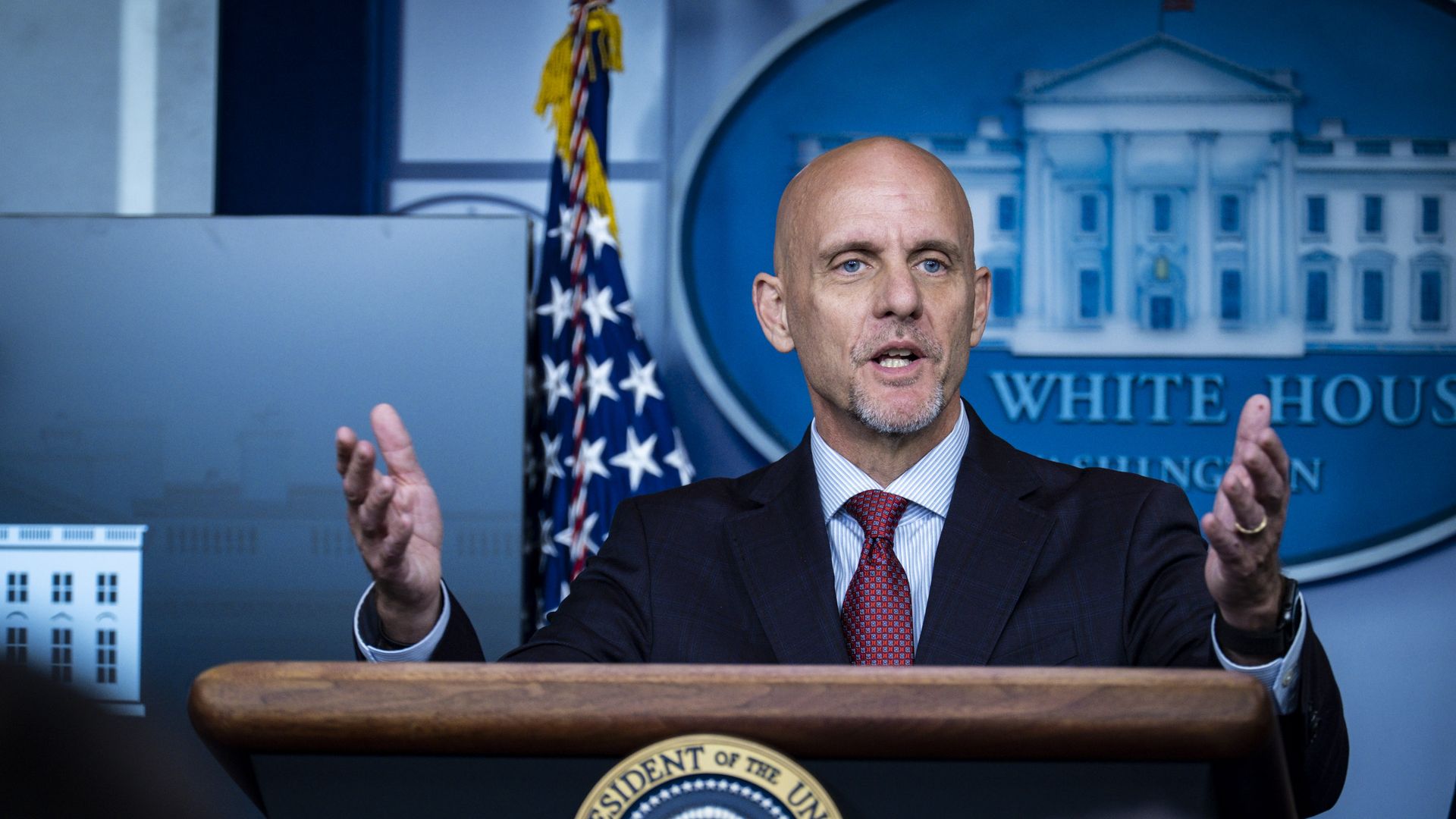 FDA Commissioner Stephen Hahn addresses the media during a press conference