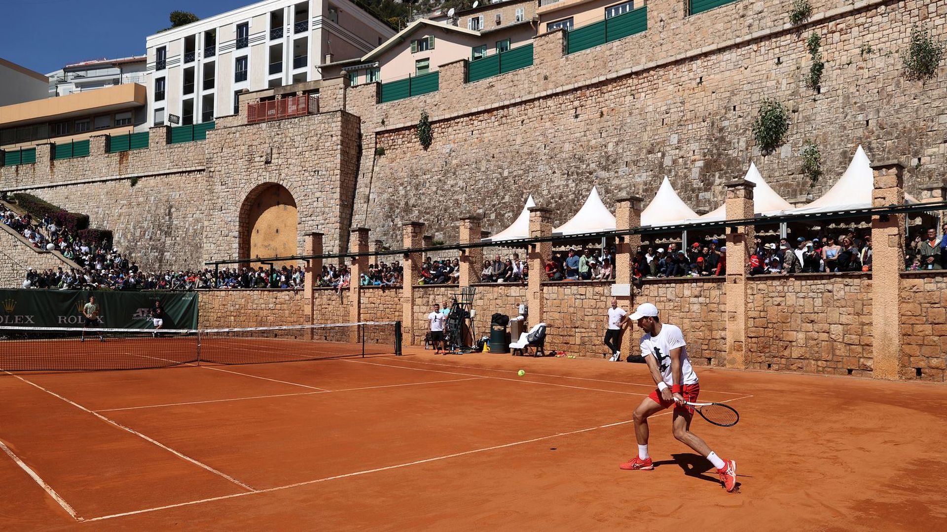 Novak Djokovic practices ahead of the Monte-Carlo Masters.