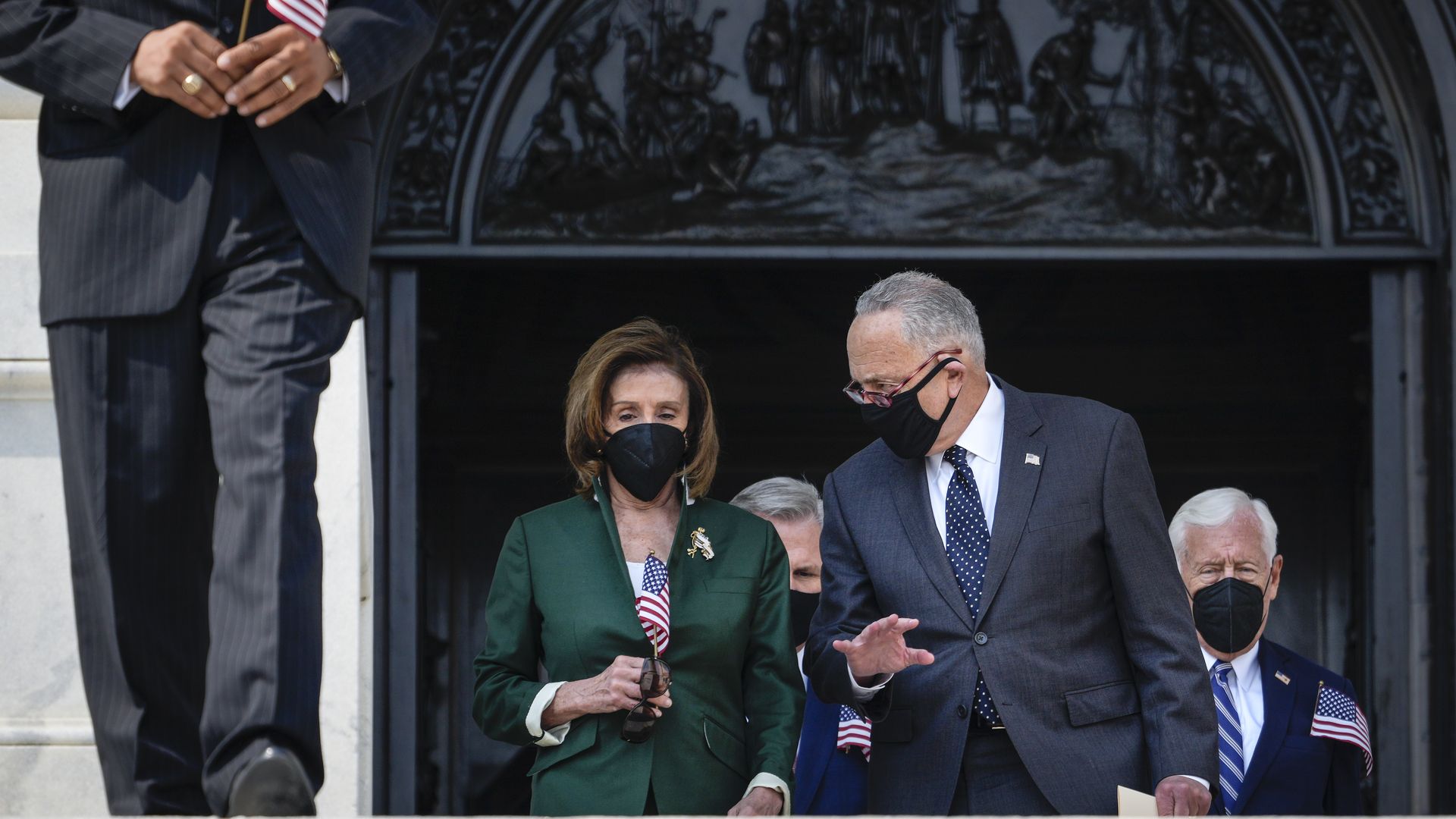 House Speaker Nancy Pelosi and Senate Majority Leader Chuck Schumer are seen leaving the Capitol.