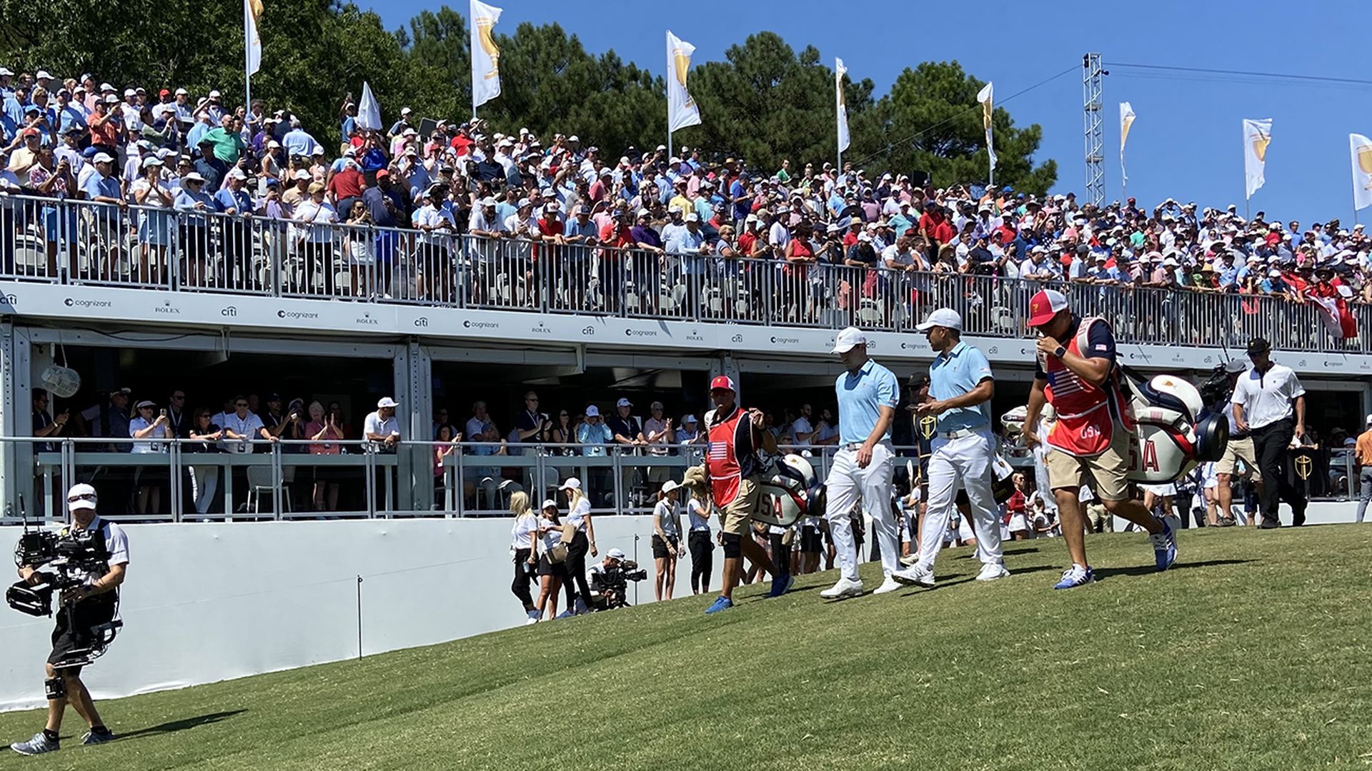 U.S. teammates Patrick Cantlay and Xander Schauffele. Photo: Ashley Mahoney/Axios