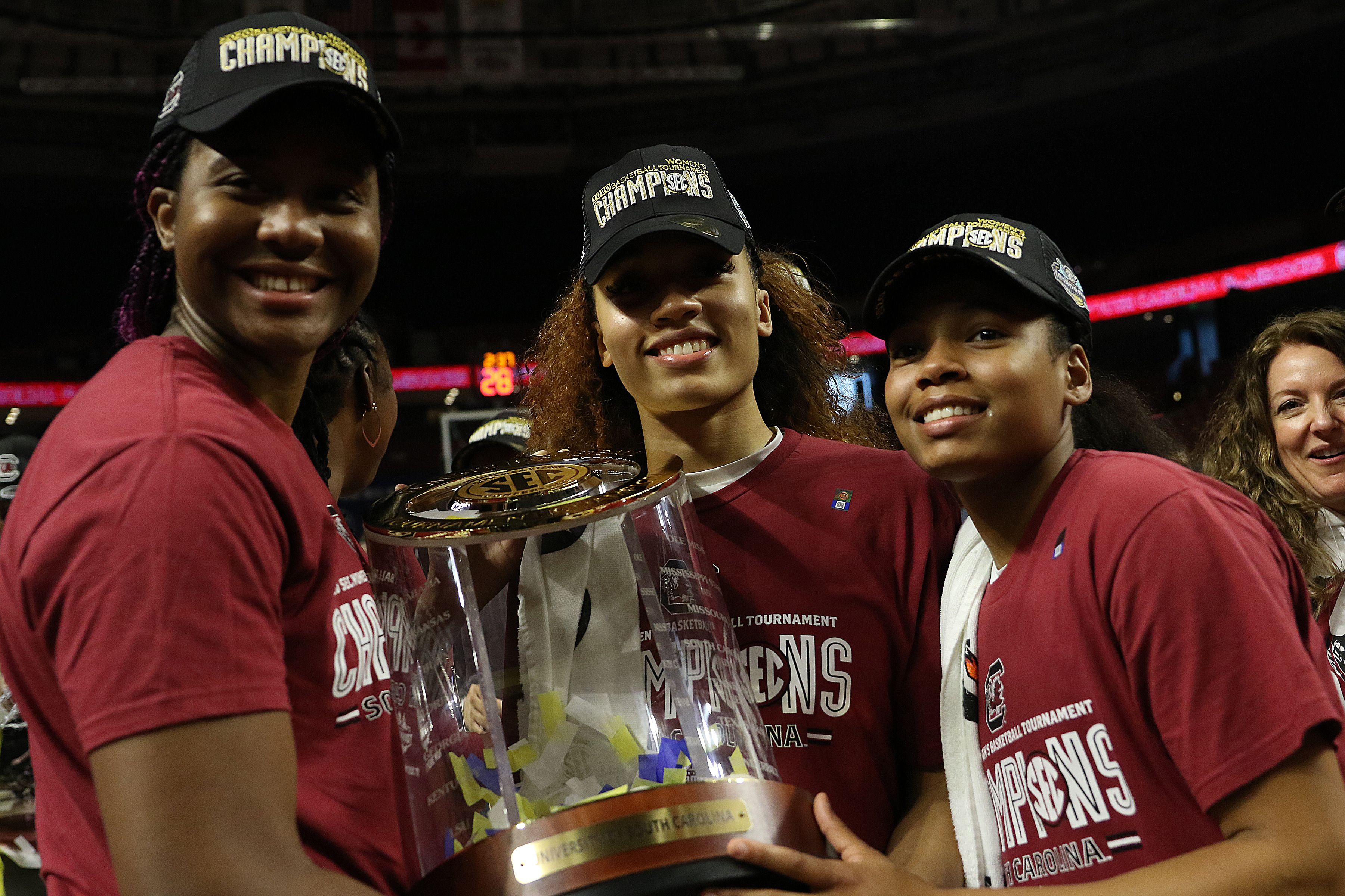 south carolina women's basketball players after winning 2020 sec tourney