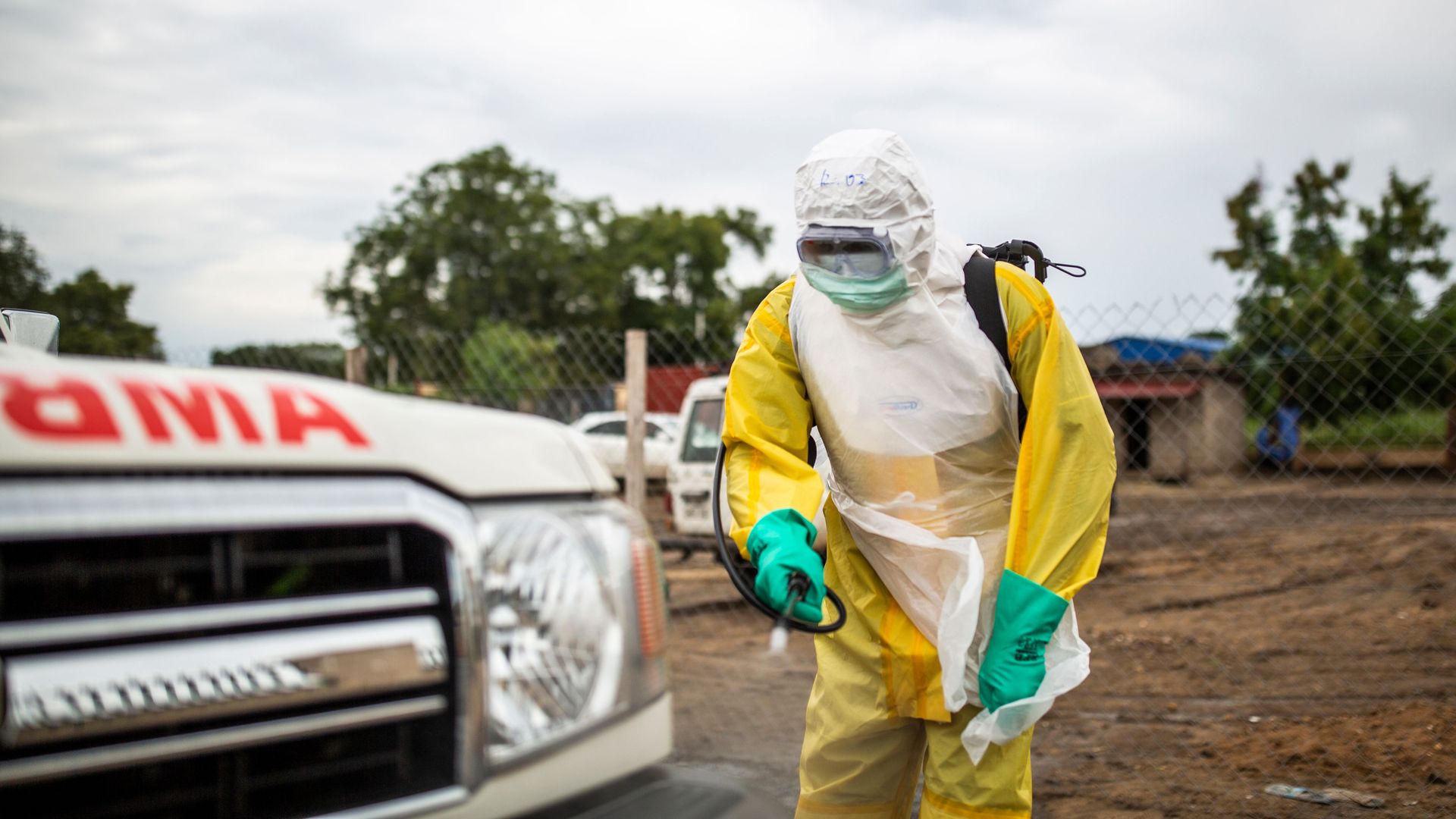 Staff from South Sudan's Health Ministry carry out a dinsinfection excercise during a drill for Ebola preparedness 